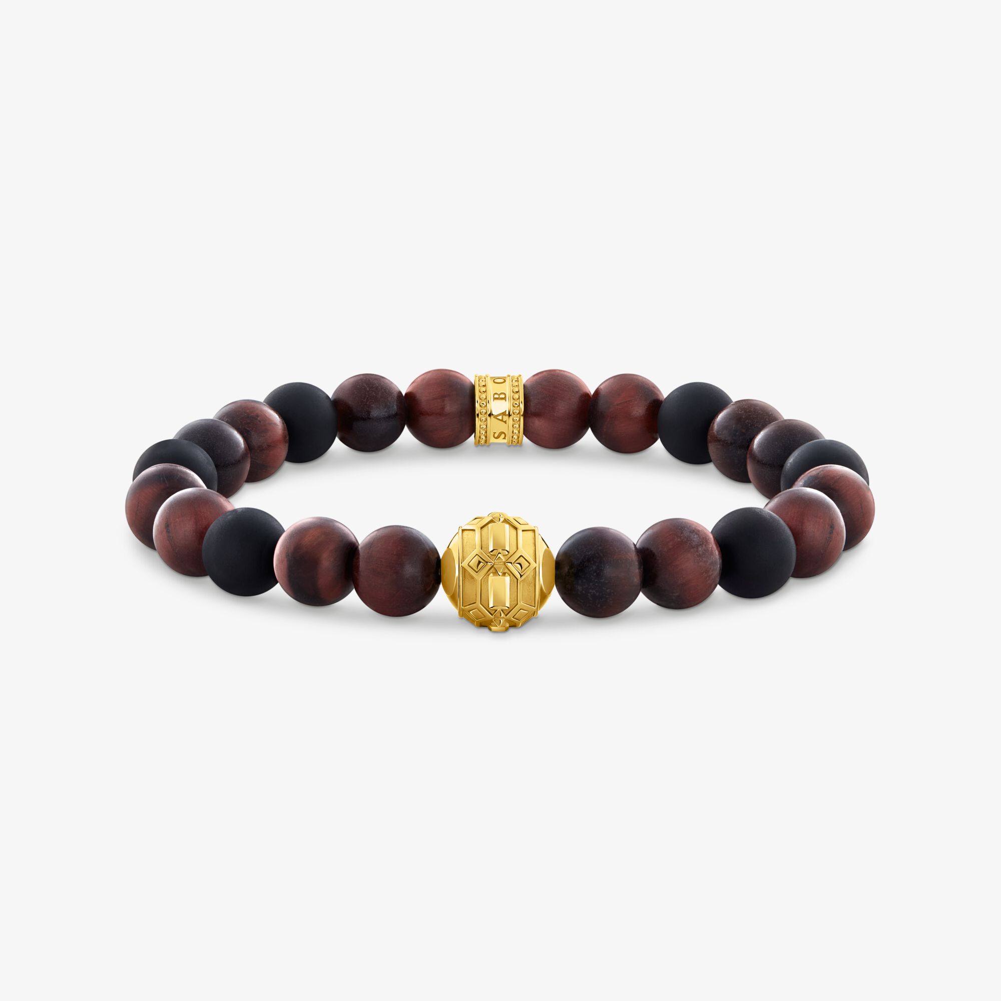 THOMAS SABO Armband av obsidian och tigeröga med pärla, pläterat, 925 sterlingsilver guldpläterat gult guld, Storlek: 16 cm, Unisex