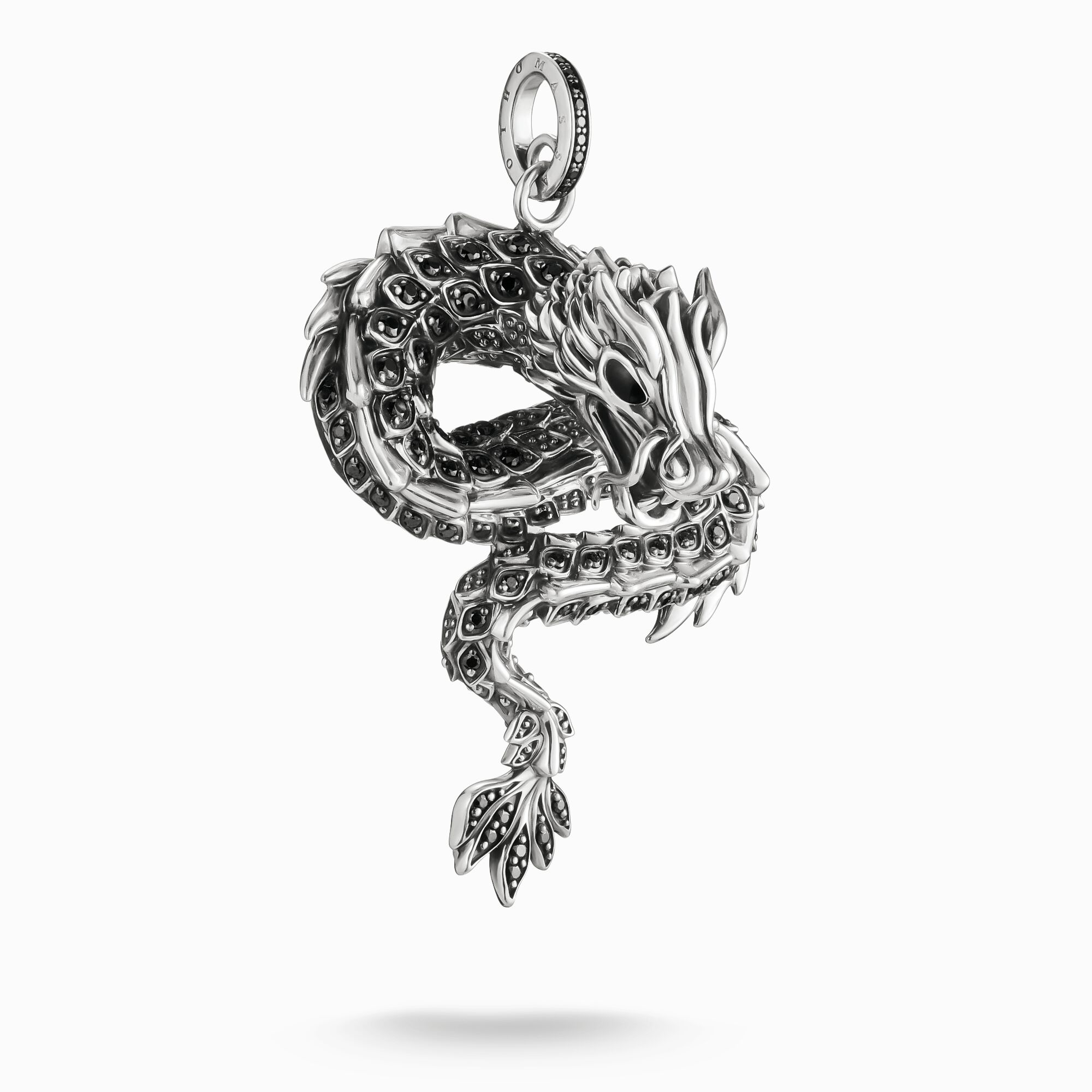 Silver blackened dragon pendant with black zirconia & cold enamel 