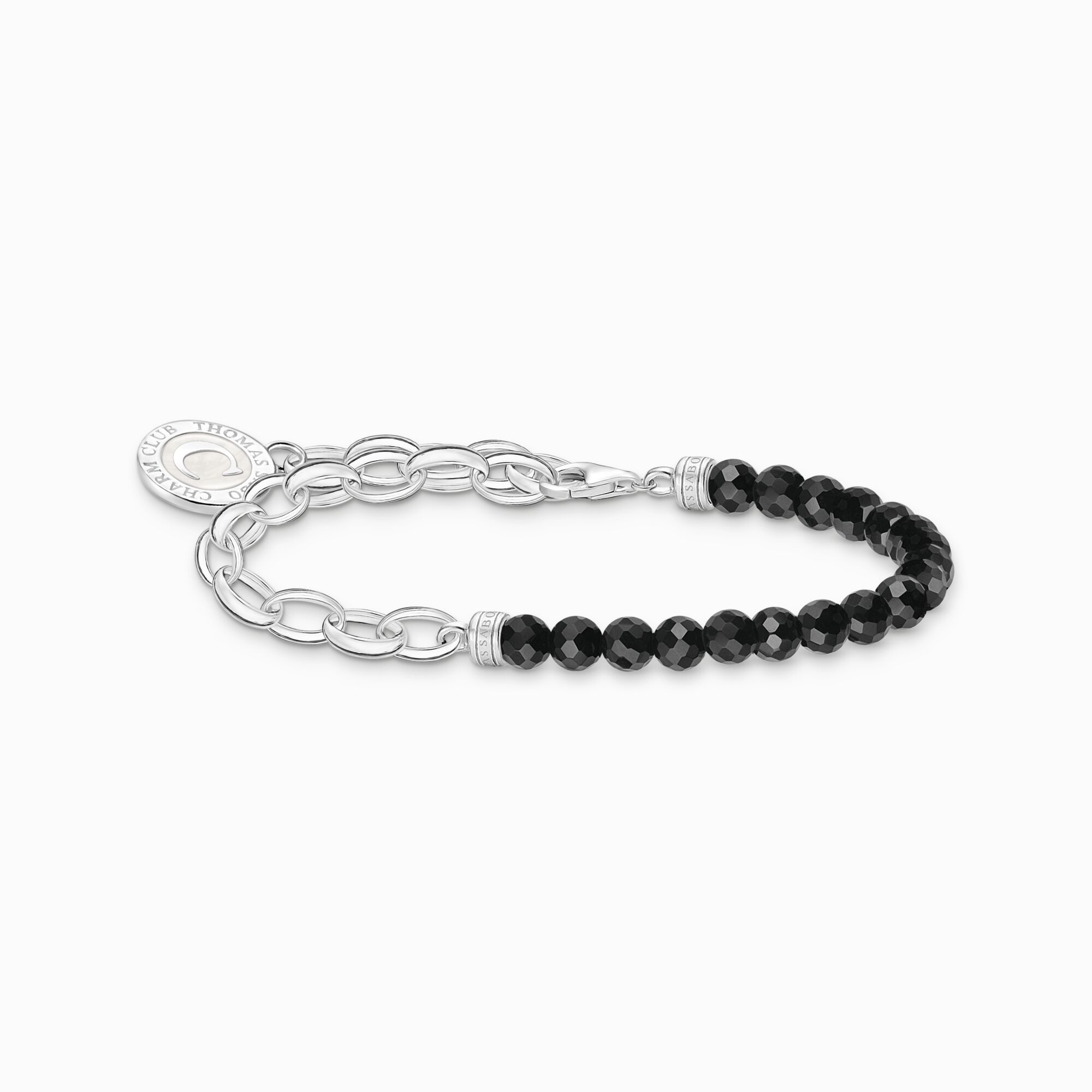 Ledamot Charm-armband med svart obsidian beads och Charmista bricka silver ur kollektionen Charm Club i THOMAS SABO:s onlineshop