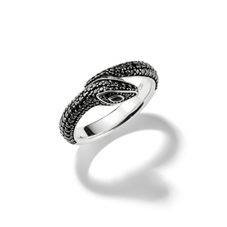 Silver blackened snake ring with black zirconia from the  collection in the THOMAS SABO online store