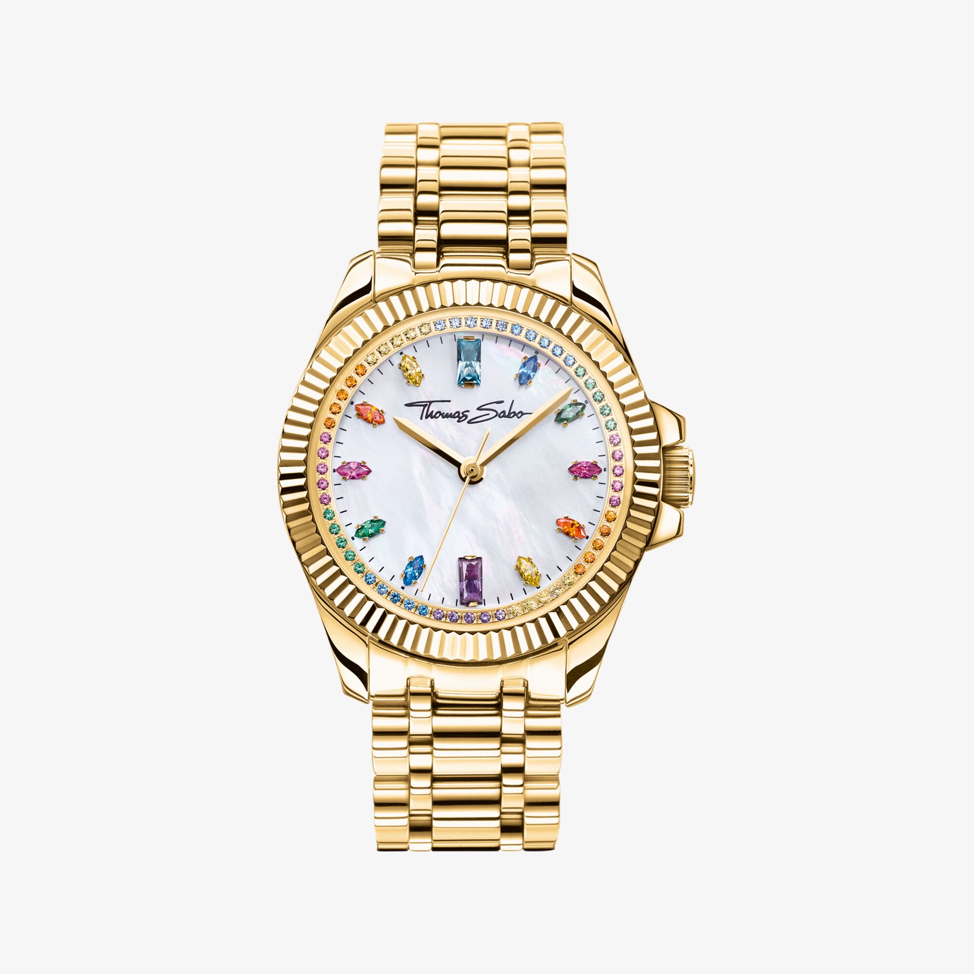 THOMAS SABO Damenuhr Divine Rainbow mit bunten Steinen gelbgoldfarben, Edelstahl, Größe: 33 MM, Damen