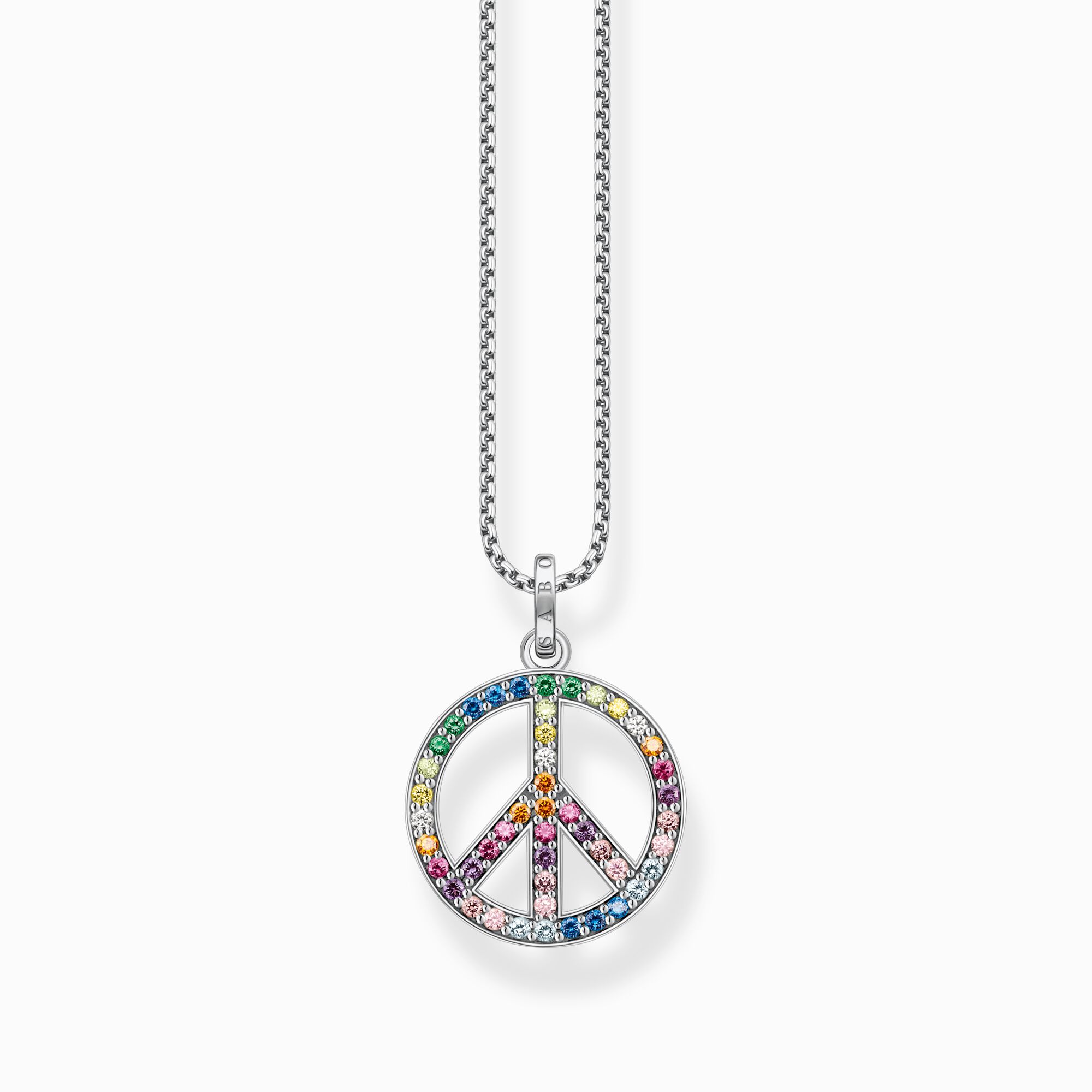 Blackened silver necklace with pendant peace-sign and coloured stones from the  collection in the THOMAS SABO online store