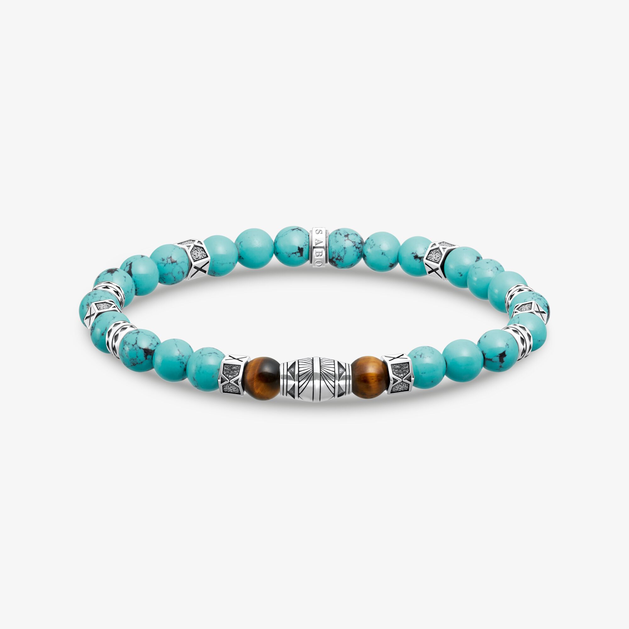 THOMAS SABO Bracelet avec turquoises beads et oeil-de-tigre beads argent, Argent Sterling noirci, Taille: 15 cm, Unisex