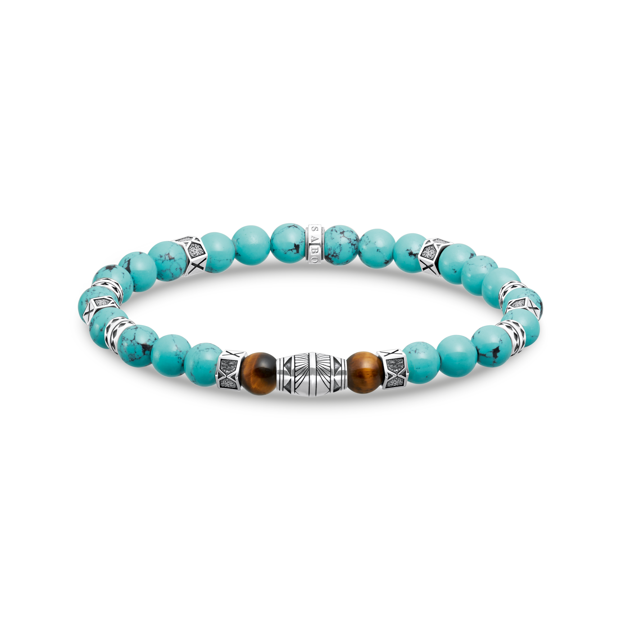 Thomas Sabo Armband mit türkisen Beads und Tigerauge-Beads Silber mehrfarbig A2087-364-7-L15,5