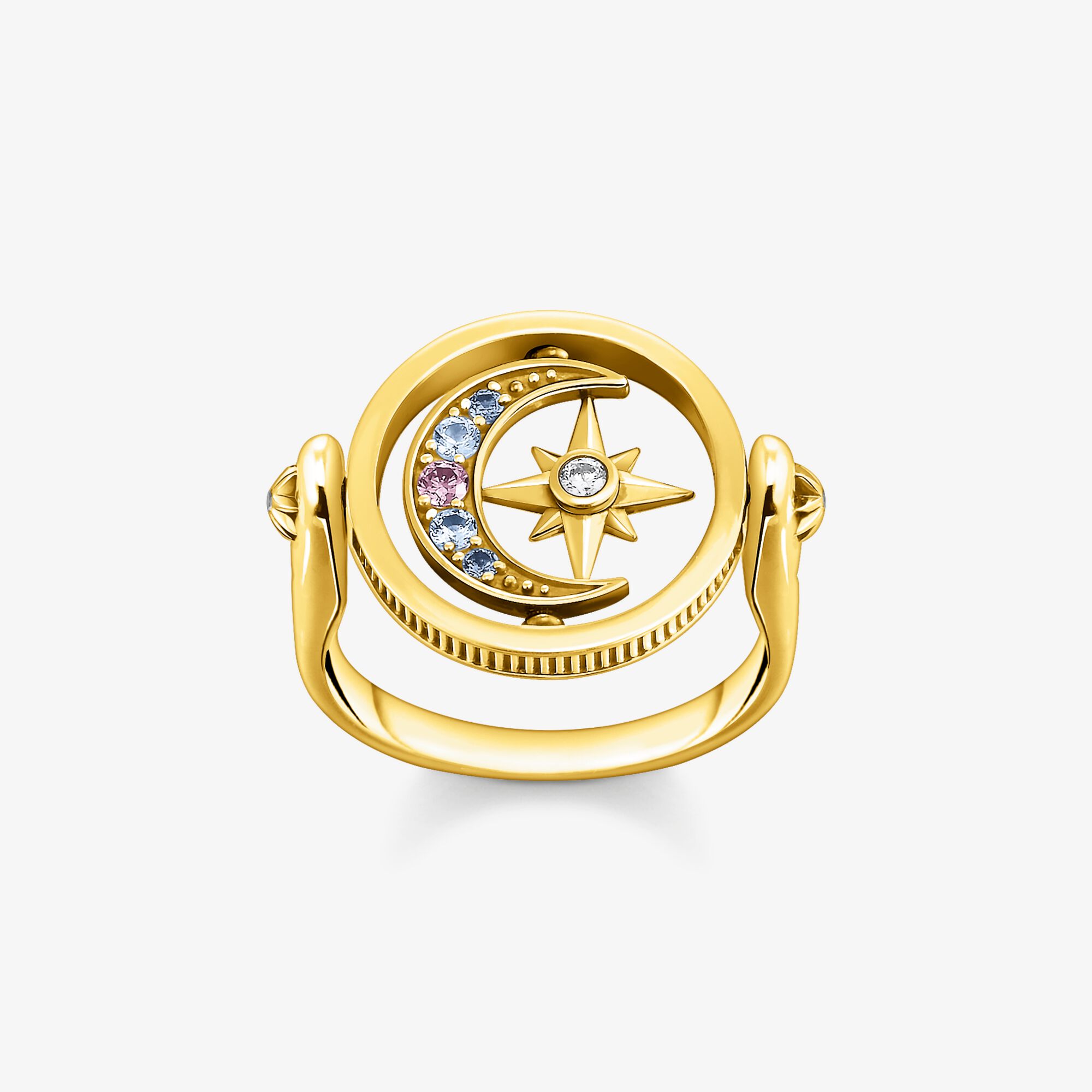 THOMAS SABO Ring Royalty Stern & Mond gold, 925 Sterlingsilber, vergoldet Gelbgold, Größe: 52, Damen