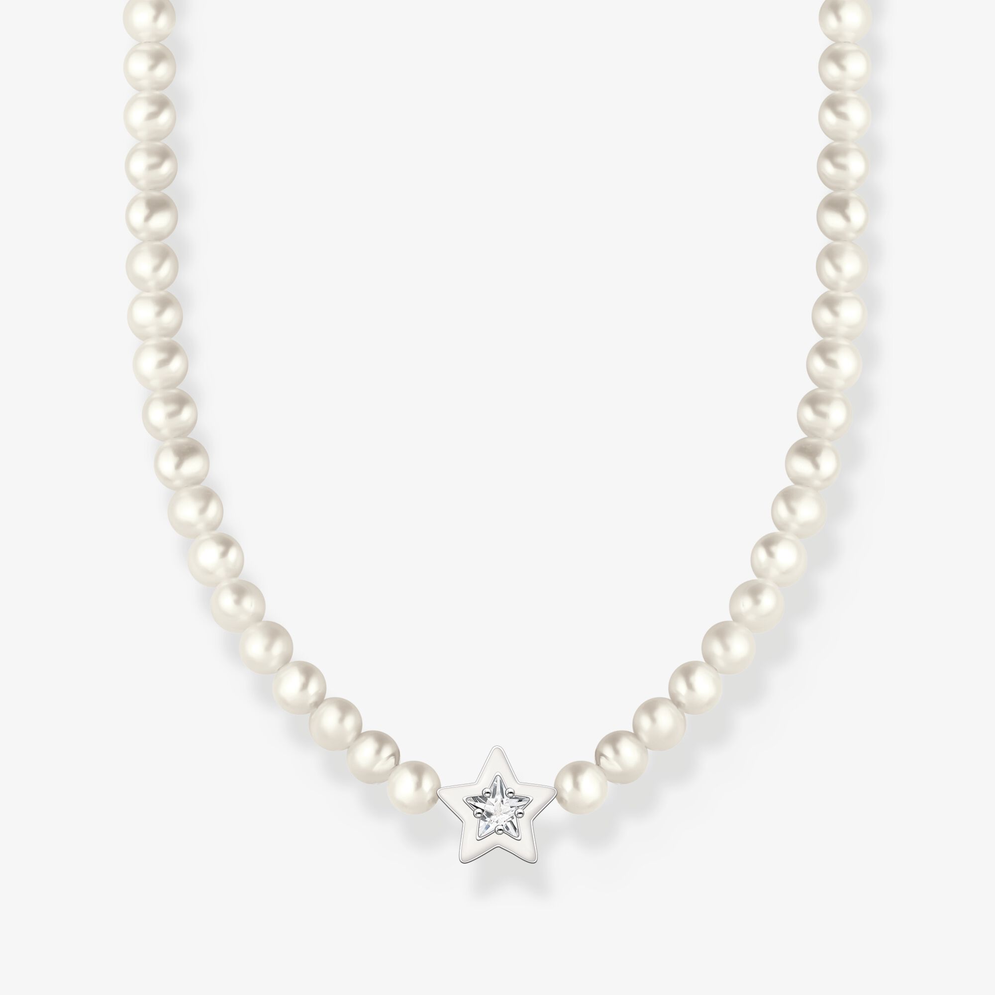 THOMAS SABO Choker étoile orné d’une pierre de zircone et d’émail à froid blanc argent, Argent sterling, Taille: 42 cm, femme