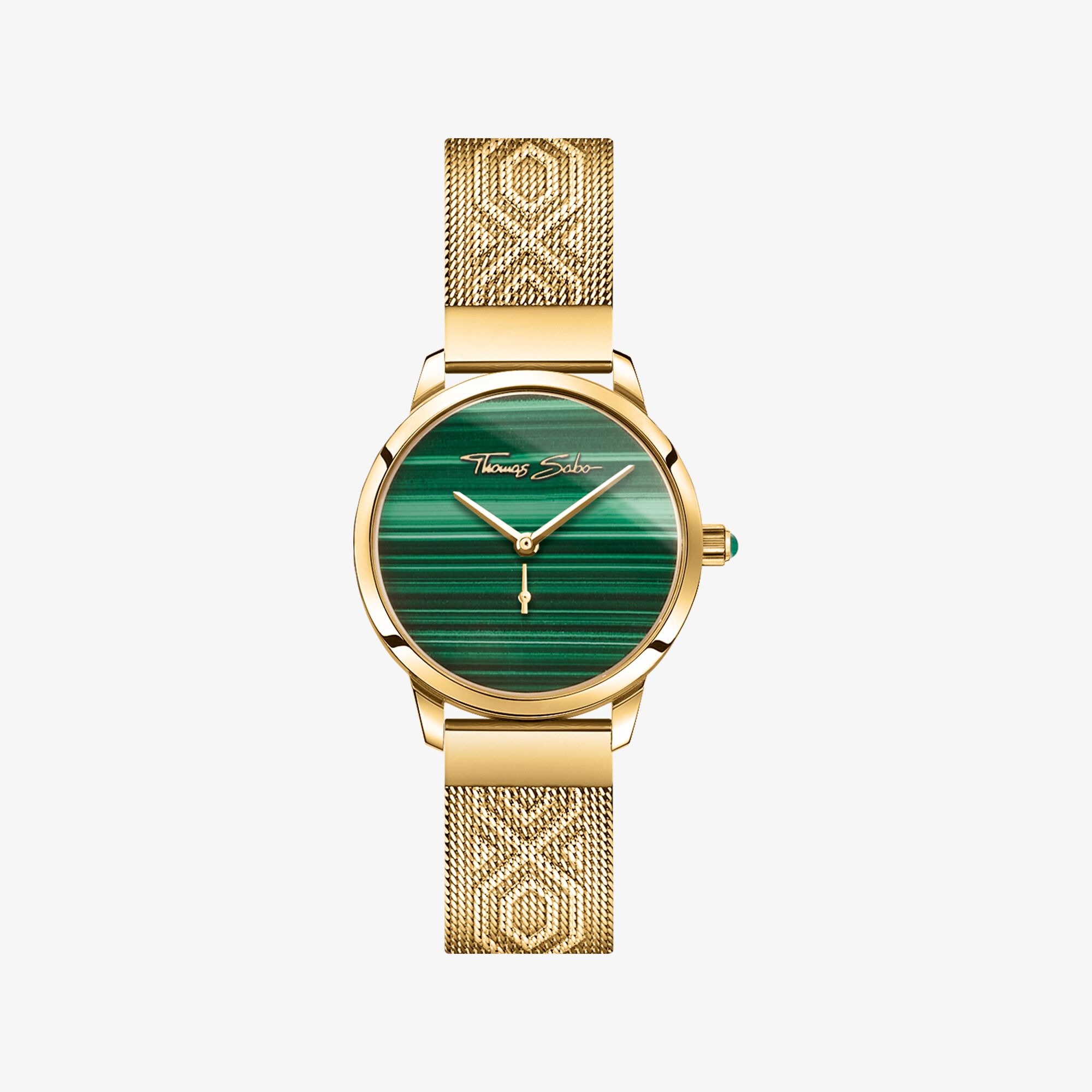 THOMAS SABO Montre pour femme garden spirit malachite couleur or jaune Acier inoxydable, Taille: 33 MM, pour femme