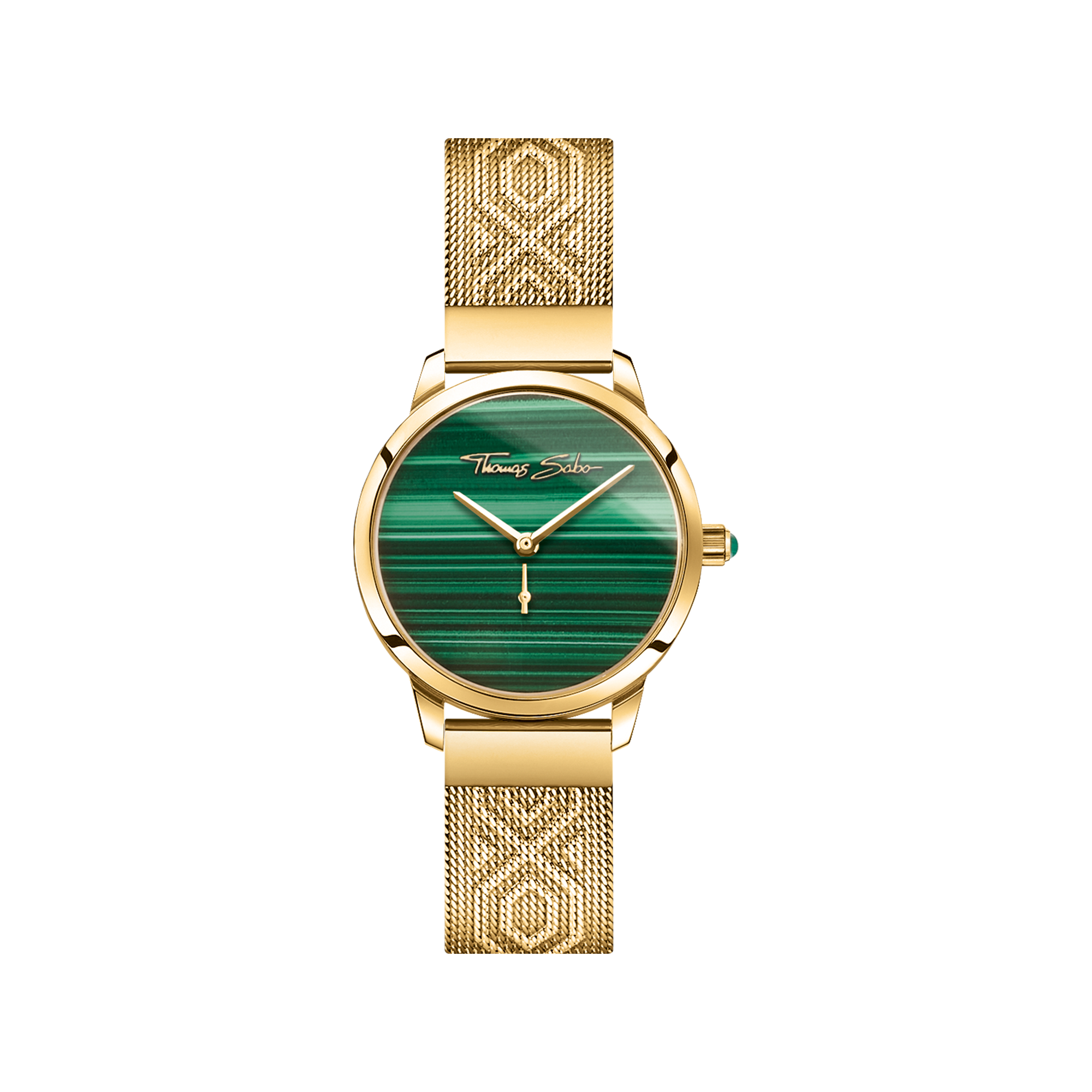 Malachite Stone Dial Watch with Gold Milanese Bracelet