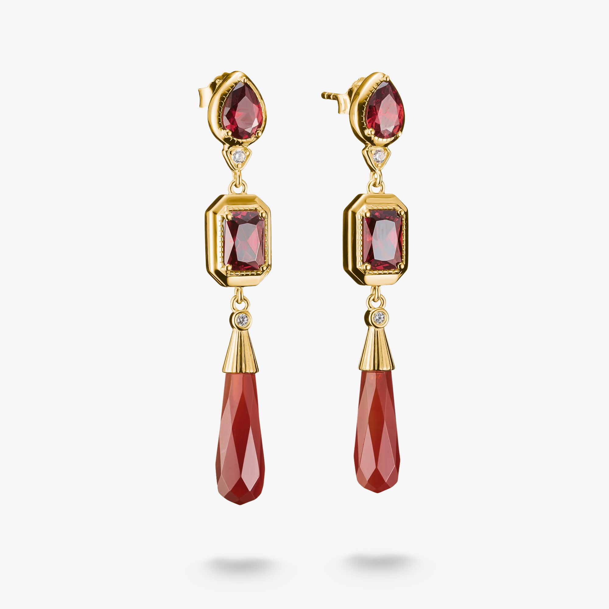 THOMAS SABO Boucles d'oreilles Pierres rouges Elyndra Plaqué or 18 carats, Argent sterling doré or jaune, Taille: one size, femme