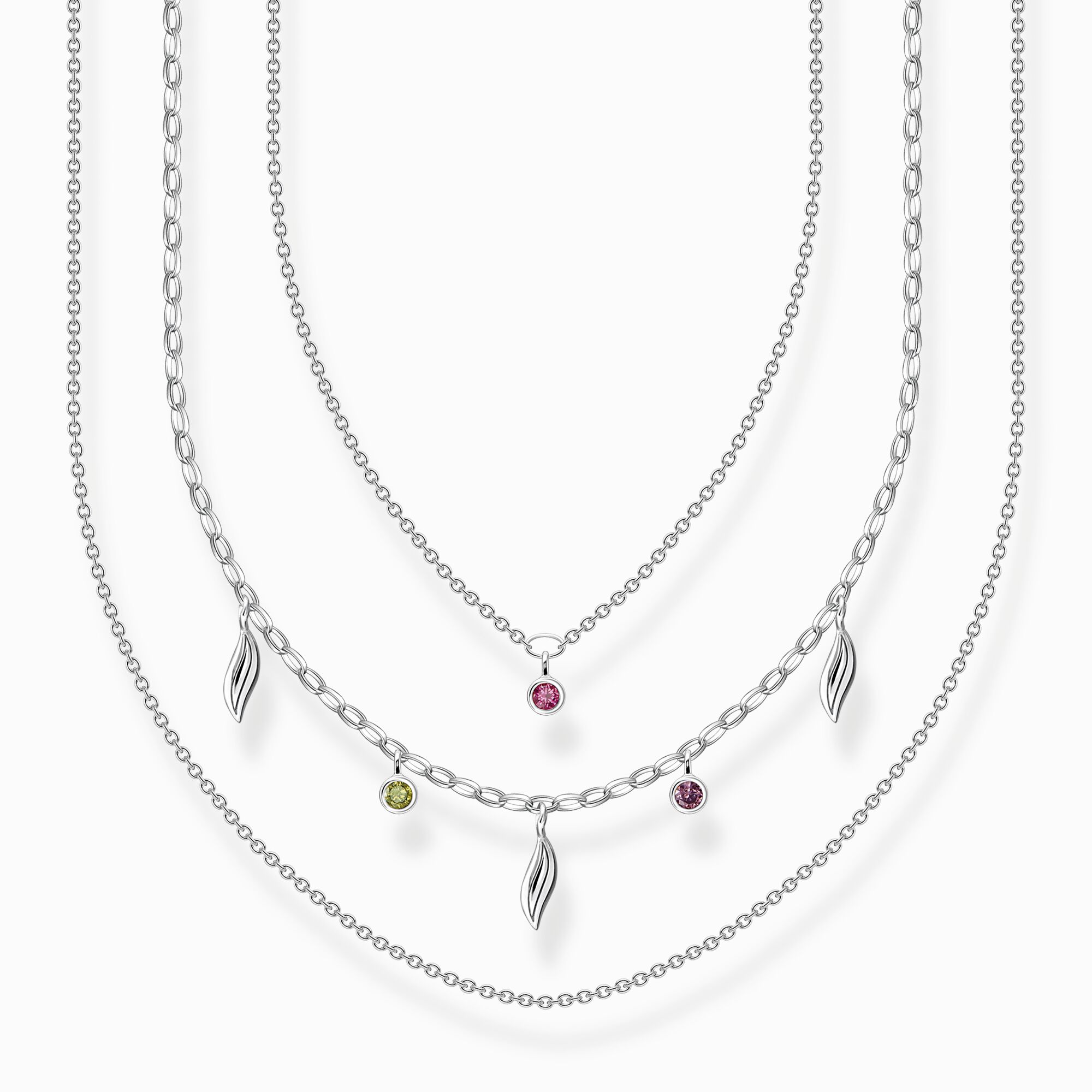 Necklace layering leaves silver from the  collection in the THOMAS SABO online store