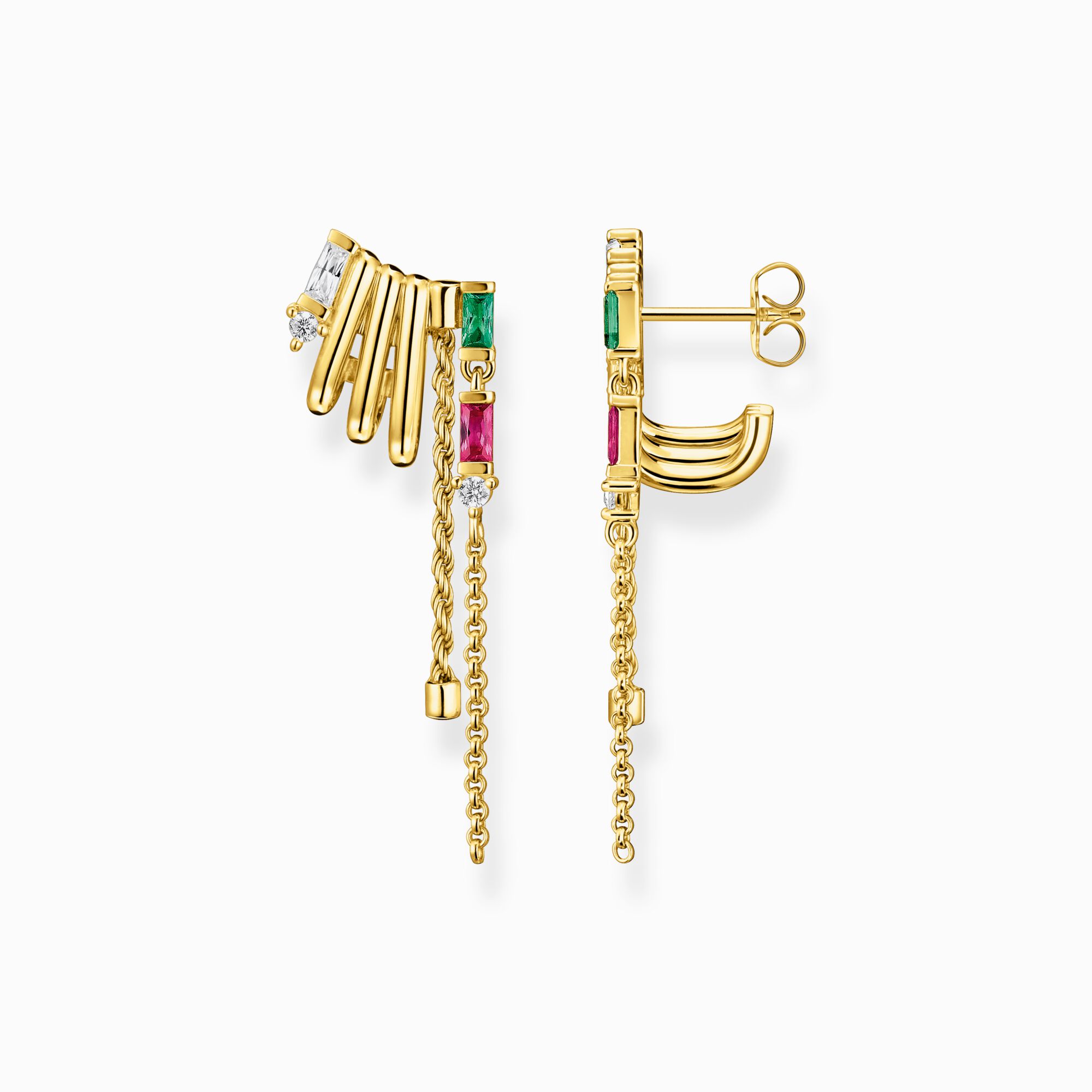 Earrings with colourful baguette-cut stones gold plated from the  collection in the THOMAS SABO online store