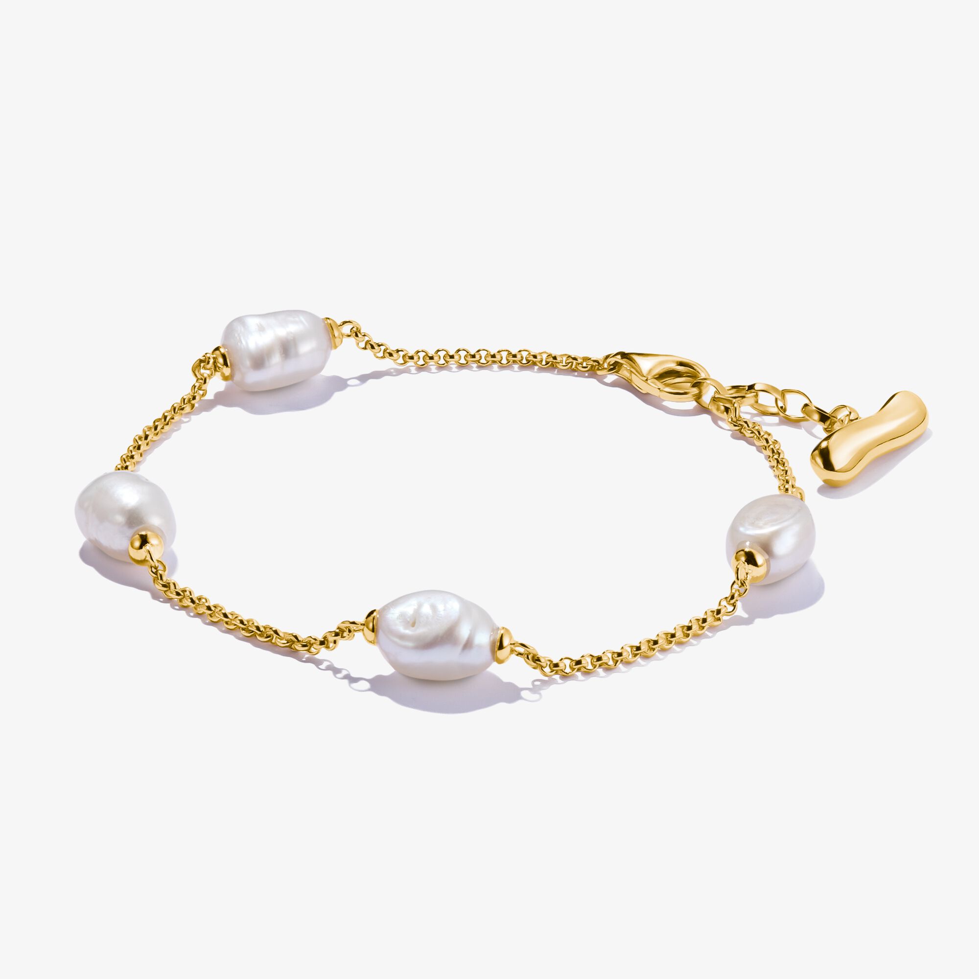 THOMAS SABO Guldpläterat armband med Natural Beauty-pärlor, 925 sterlingsilver guldpläterat gult guld, Storlek: 19 cm, för damer