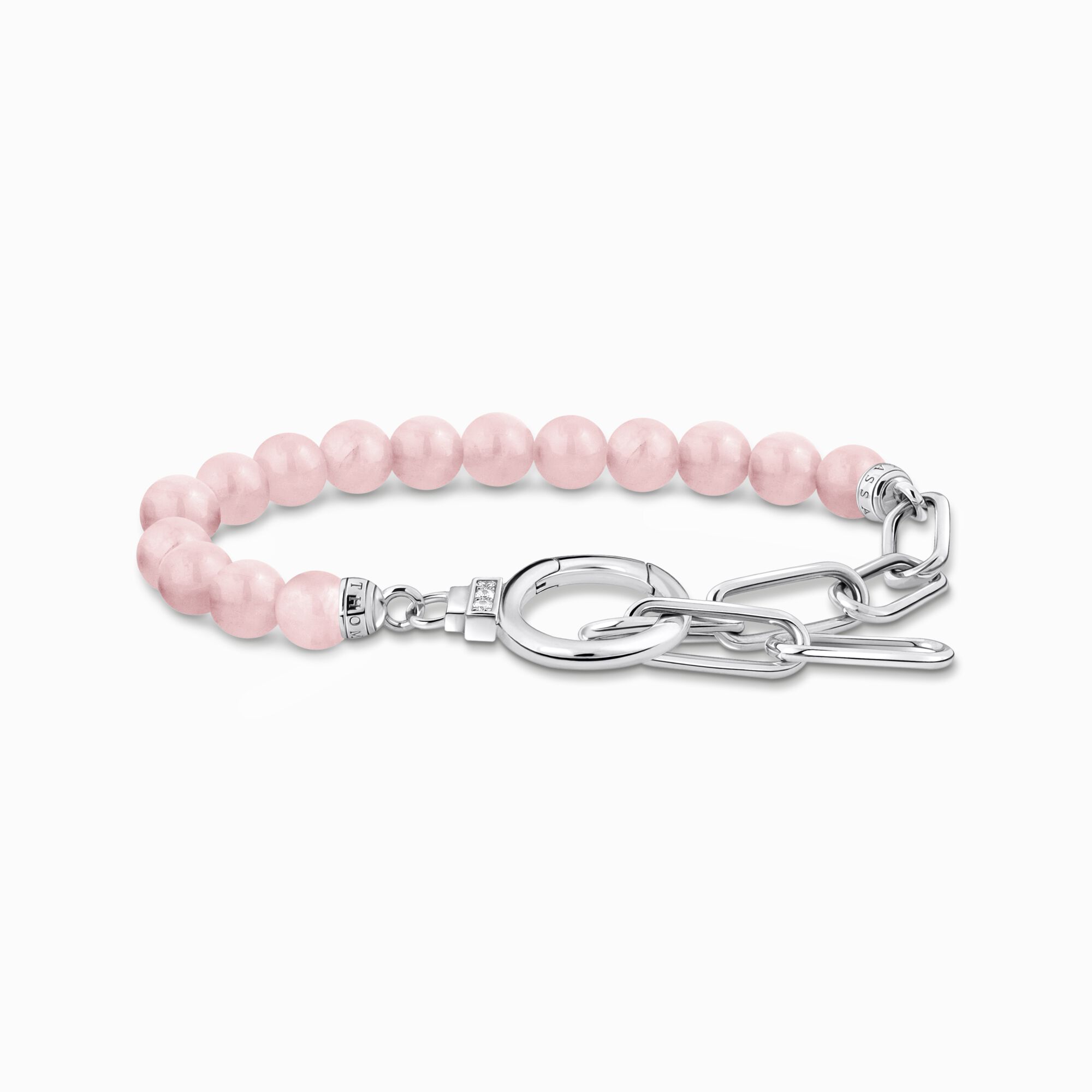 Silver bracelet with link chain elements and rose quartz beads from the  collection in the THOMAS SABO online store
