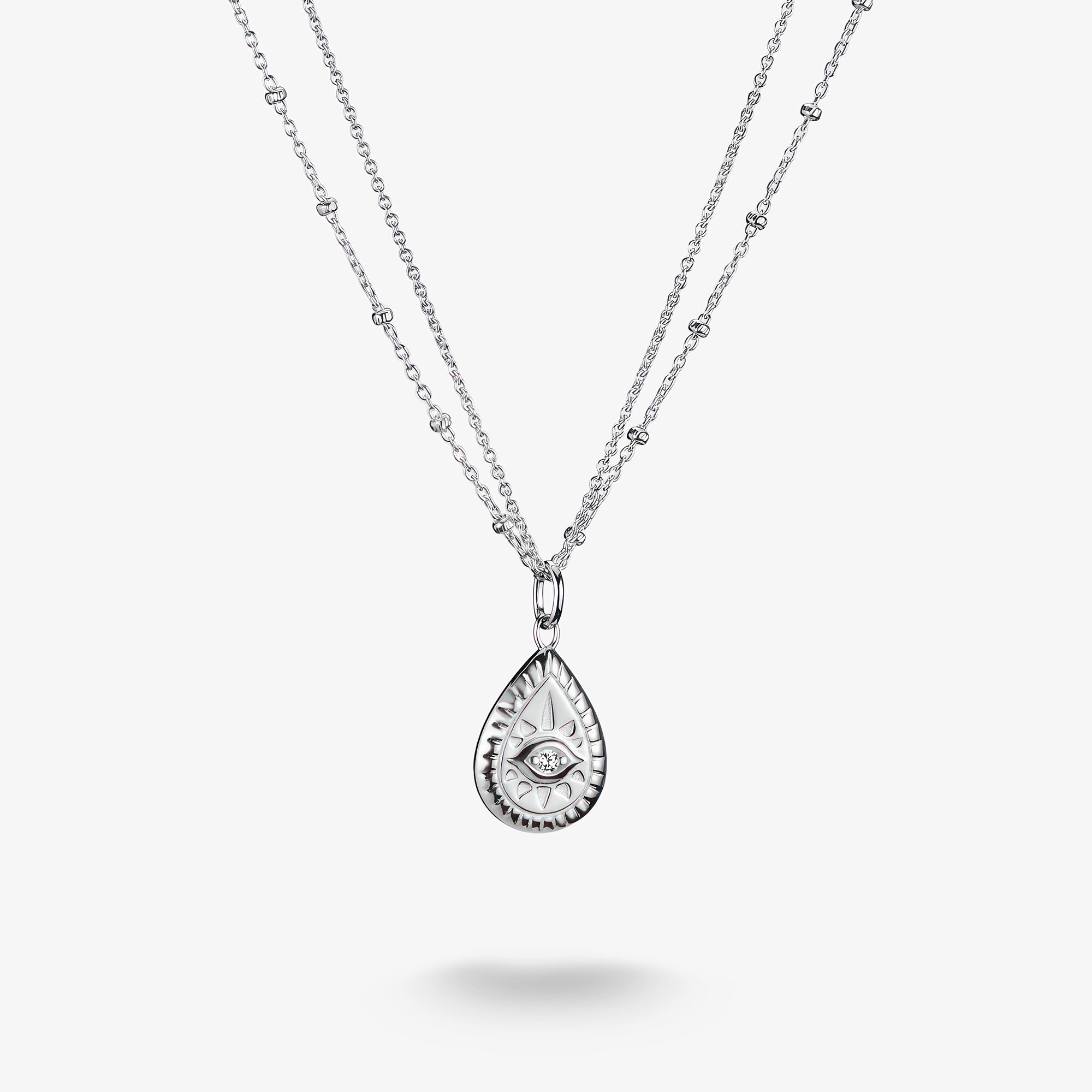 THOMAS SABO Chaîne double zirconium œil d'Elyndra Argent, Argent sterling, Taille: 45 cm, femme