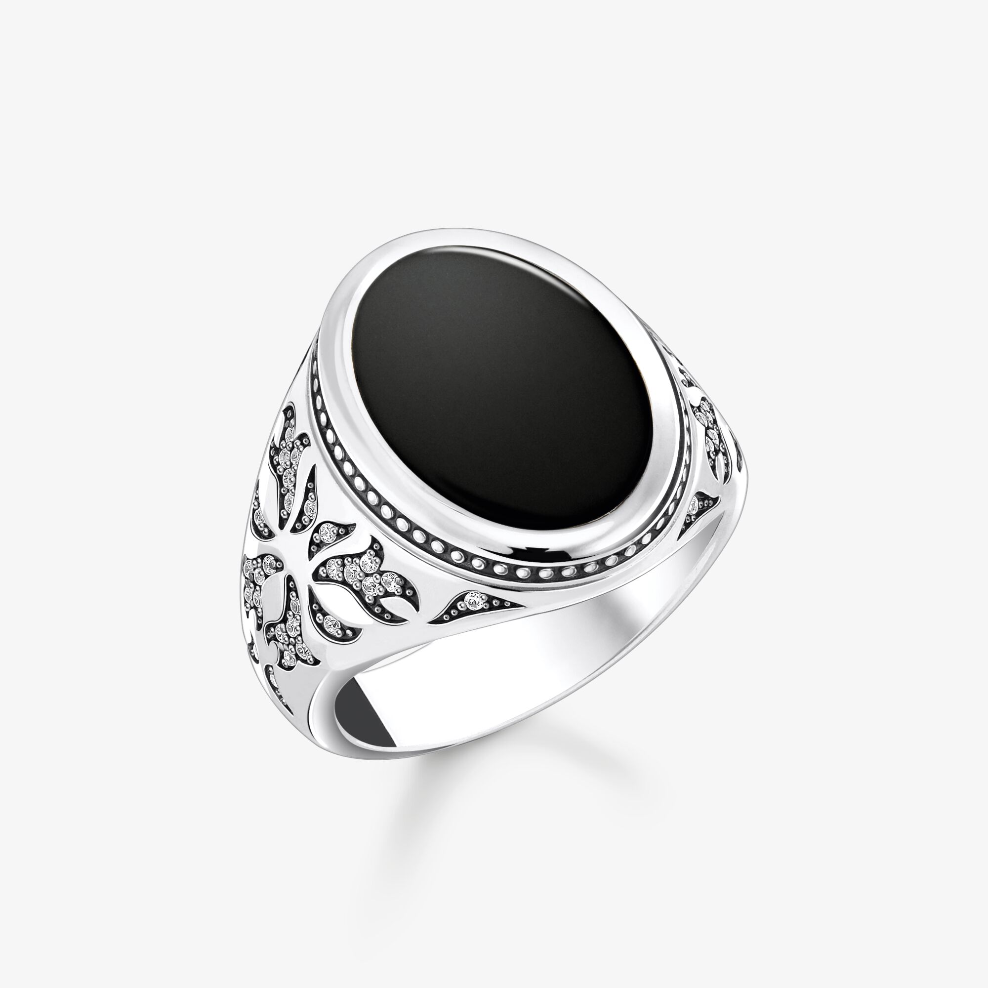 THOMAS SABO Klackring med svart onyx, svärtat silver, 925 sterlingsilver, Storlek: 64, Unisex