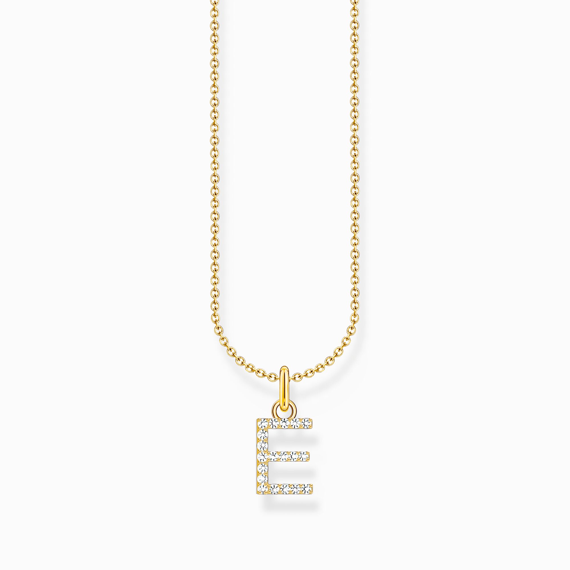 Gold-plated necklace with letter pendant E and white zirconia from the Charming Collection collection in the THOMAS SABO online store