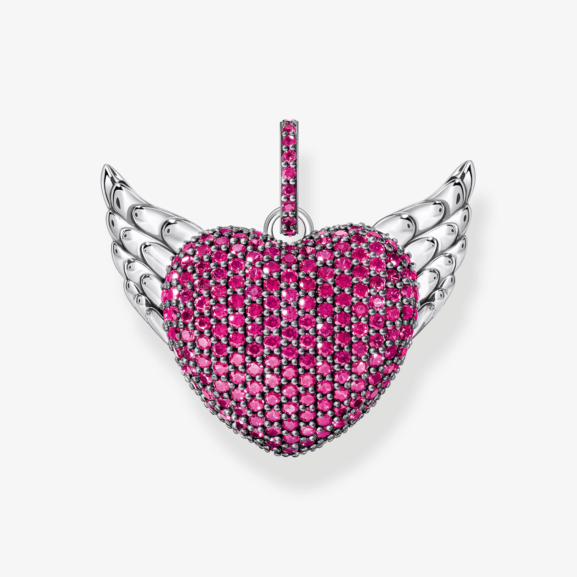 THOMAS SABO Pendentif en argent noirci avec ailes et zircon rouge rubis, Argent sterling, Taille: one size, femme