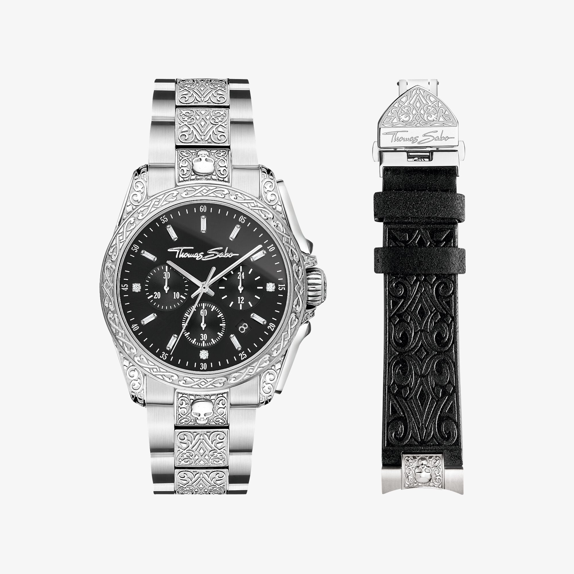 THOMAS SABO Montre pour homme Rebel at Heart Chronograph argenté, Acier inoxydable, Taille: 41 MM, homme