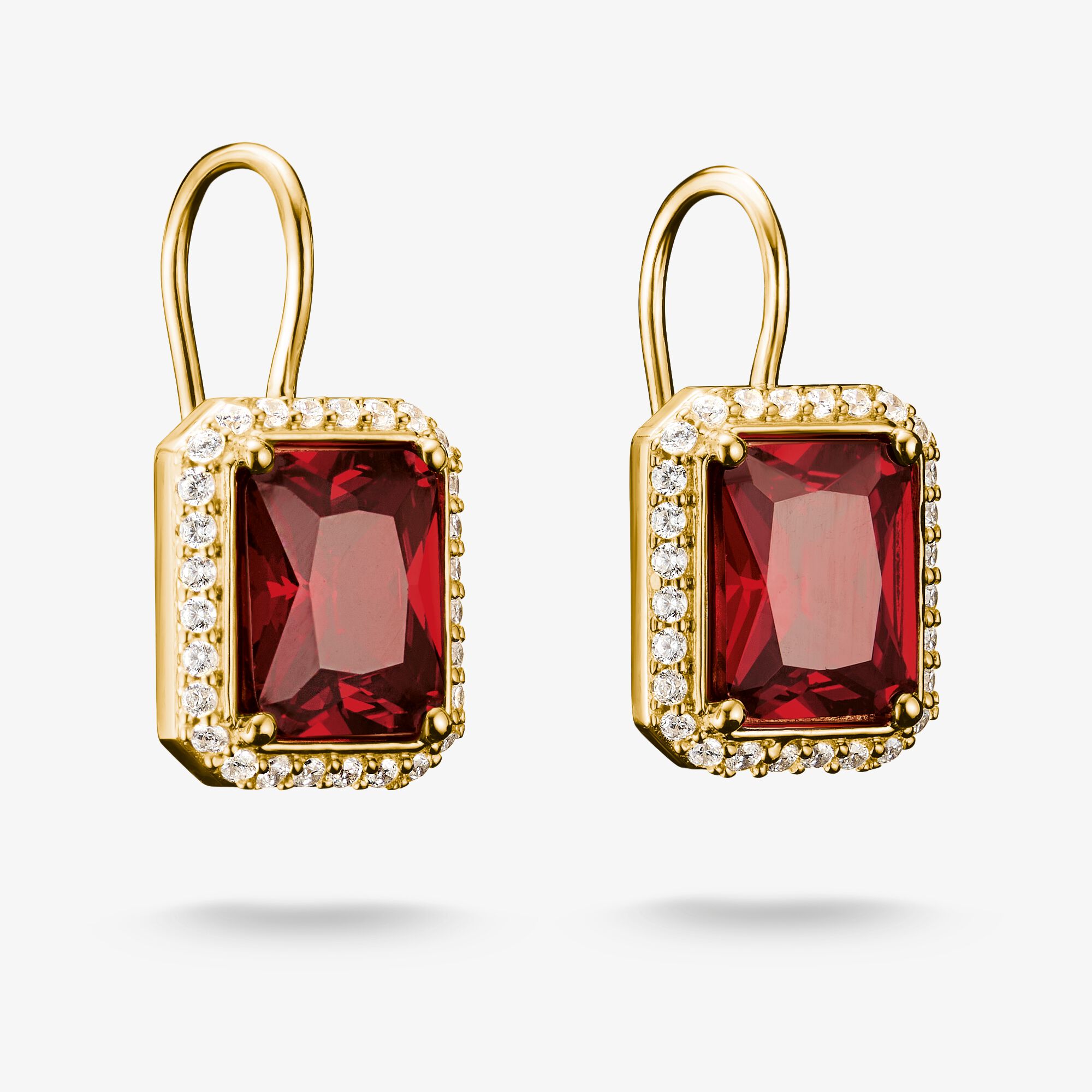 THOMAS SABO Boucles d'oreilles Pierres octogonales rouges Plaqué or 18 carats, Argent sterling doré or jaune, Taille: one size, femme