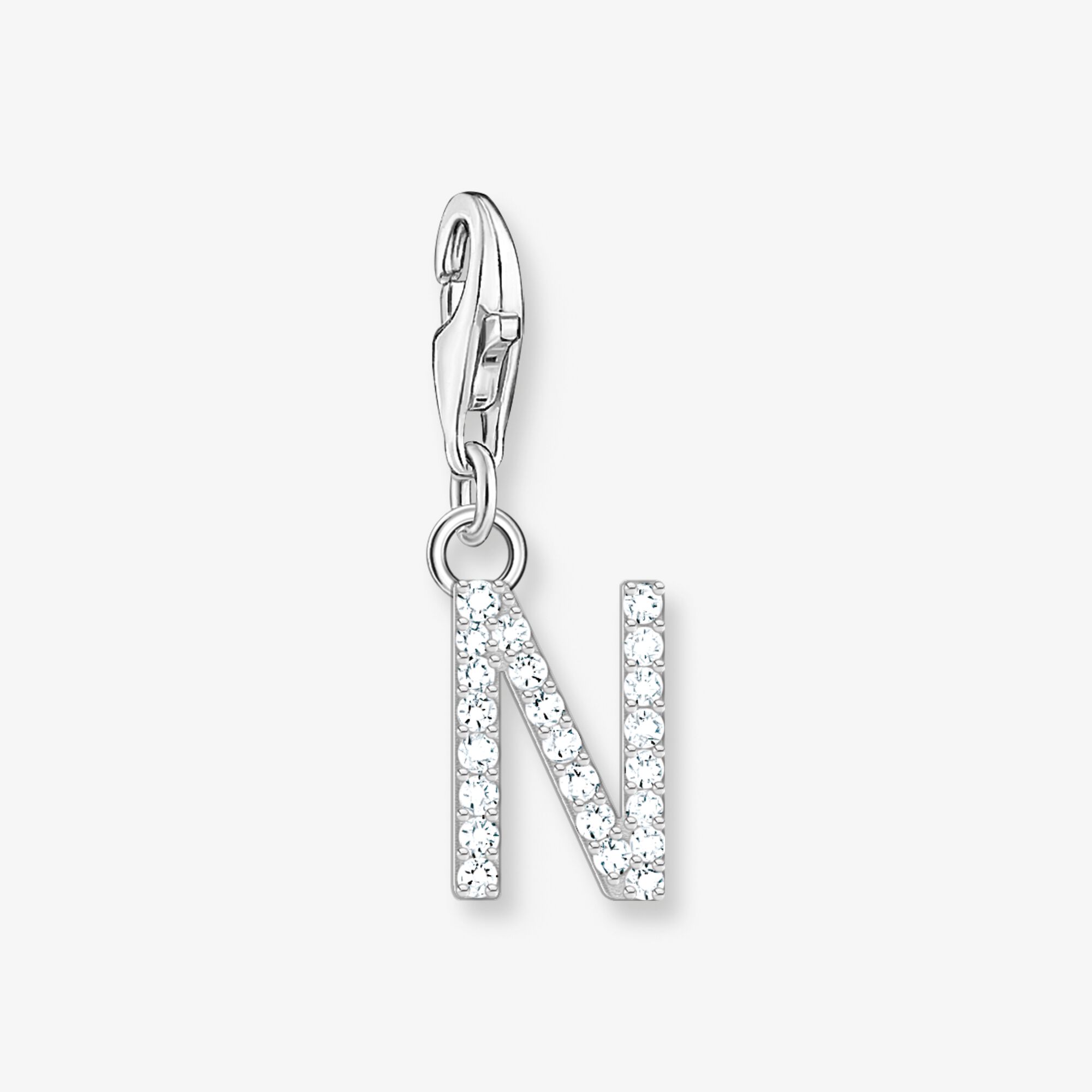 THOMAS SABO Charm-hängsmycke bokstaven N med vita stenar silver, 925 sterlingsilver, Storlek: one size, för damer