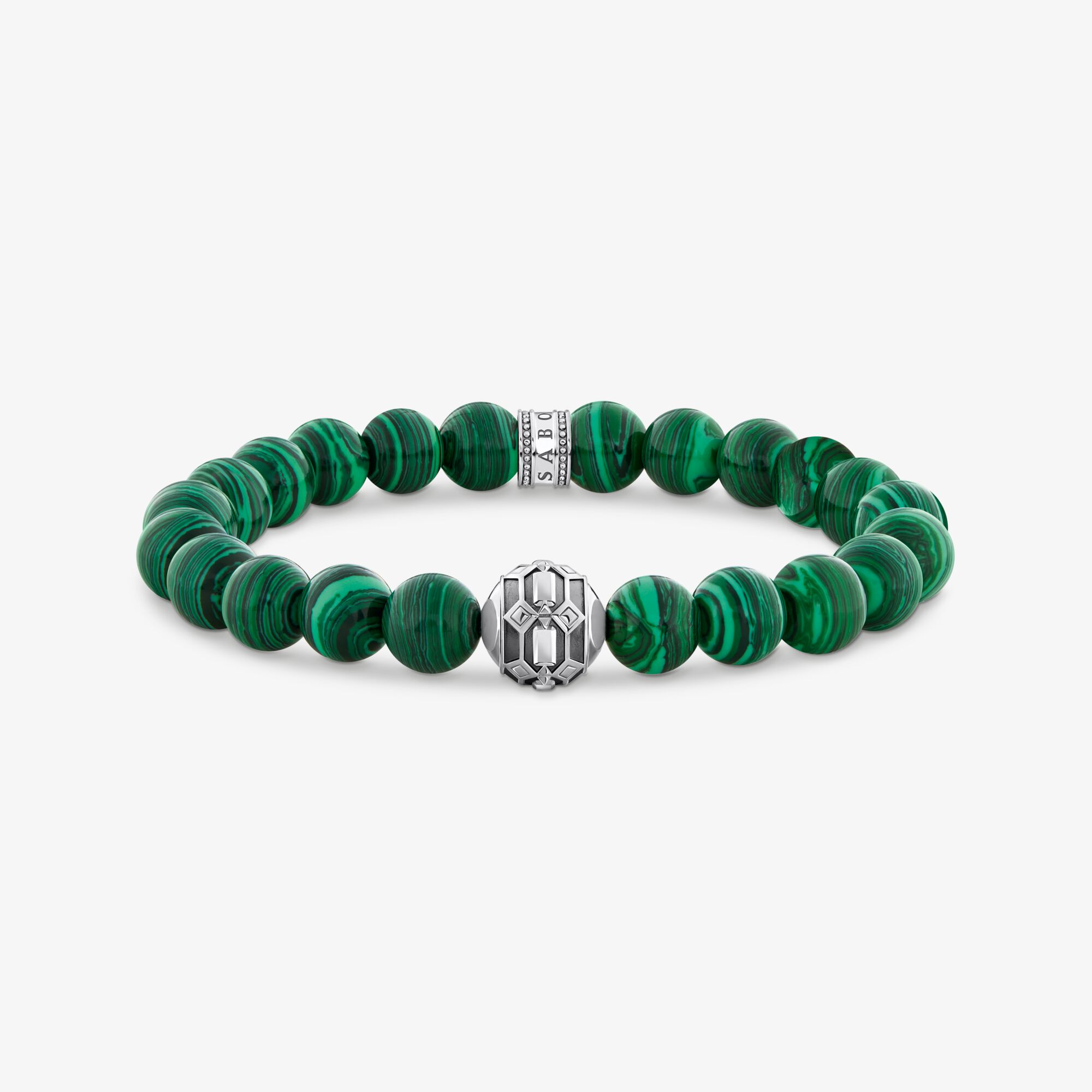THOMAS SABO Bracelet en imitation malachite orné d’une Bead en argent noirci, Argent Sterling 925‰ noirci , Taille: 16 cm, Unisex