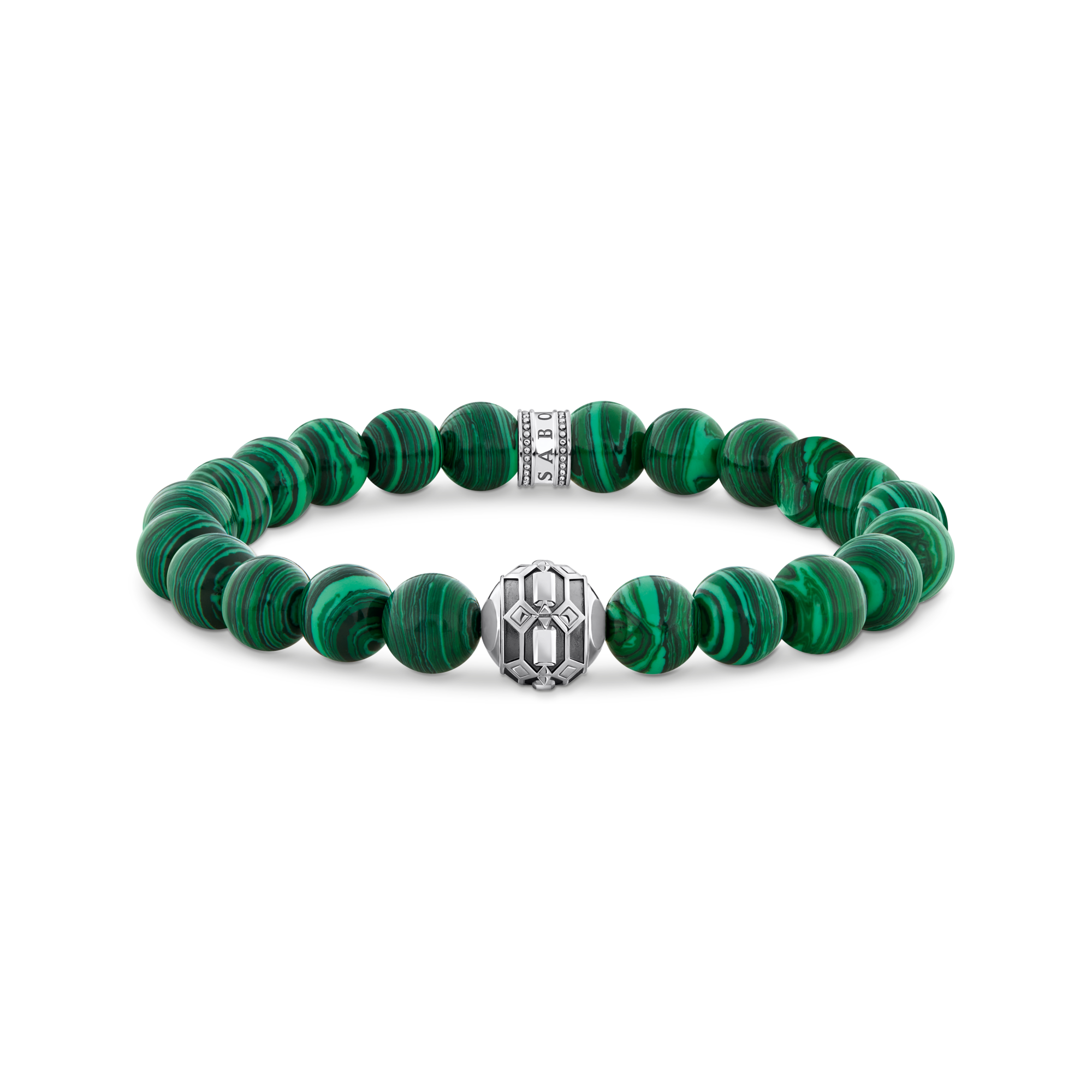 Thomas Sabo Armband aus imitiertem Malachit mit Bead Silber geschwärzt grün A2135-468-6-L16
