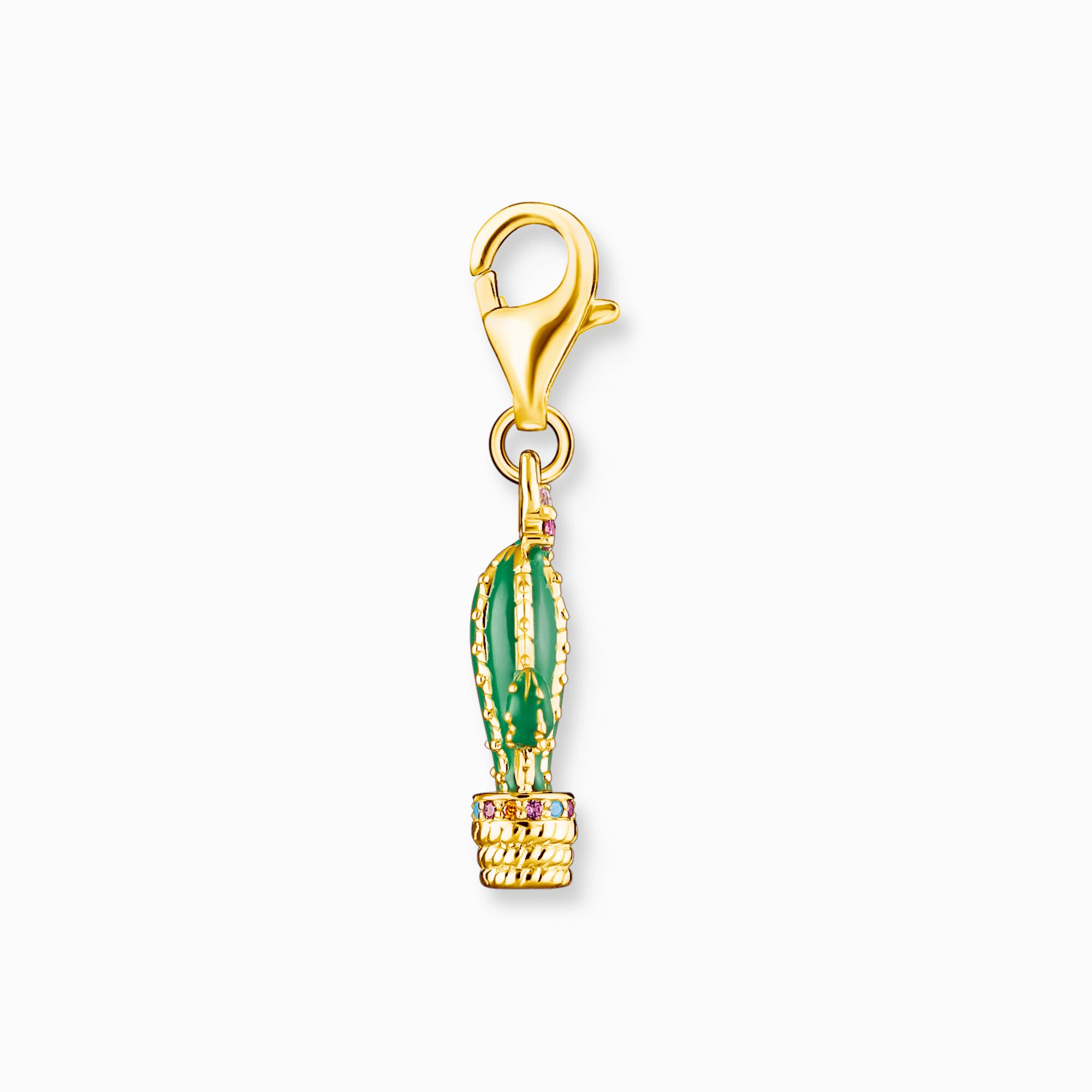 Charm, gold plated: Cactus with green cold enamel