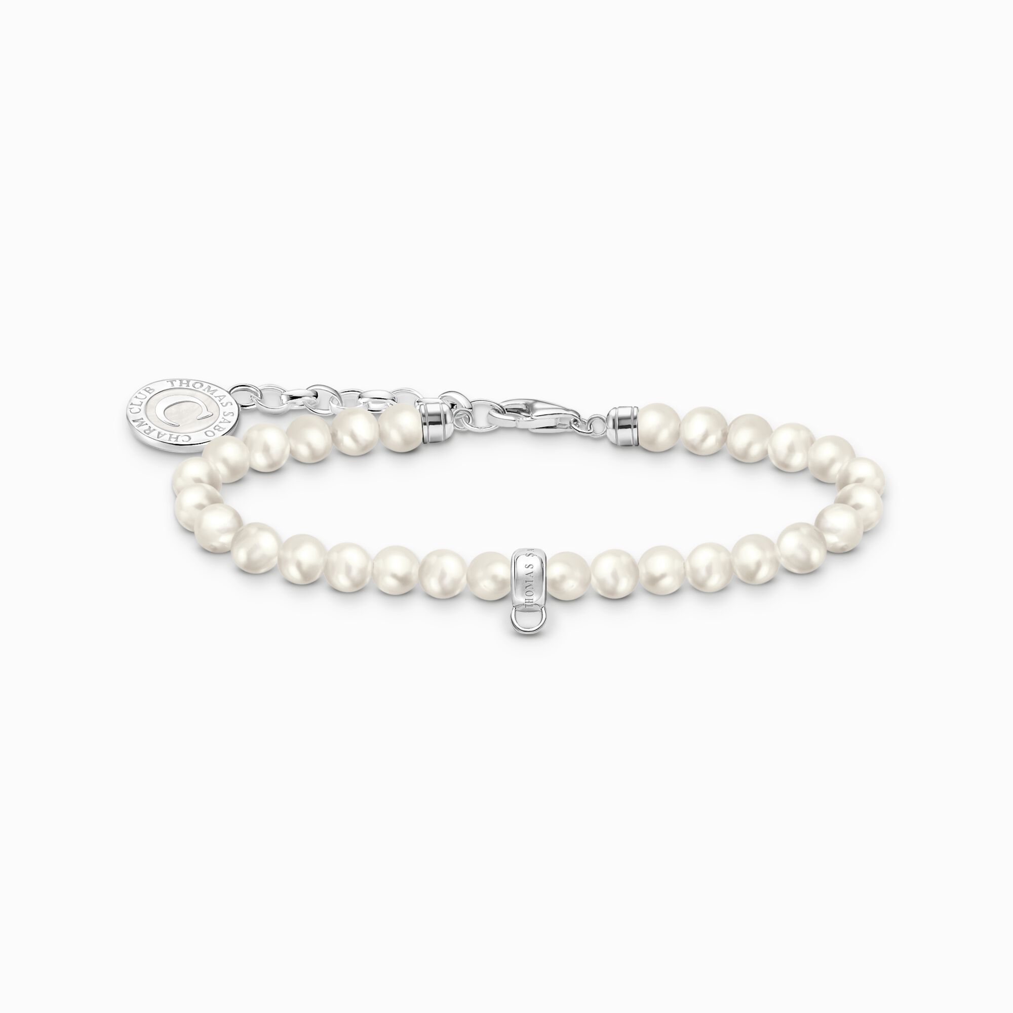 Silver member charm bracelet with white freshwater pearls from the Charm Club collection in the THOMAS SABO online store