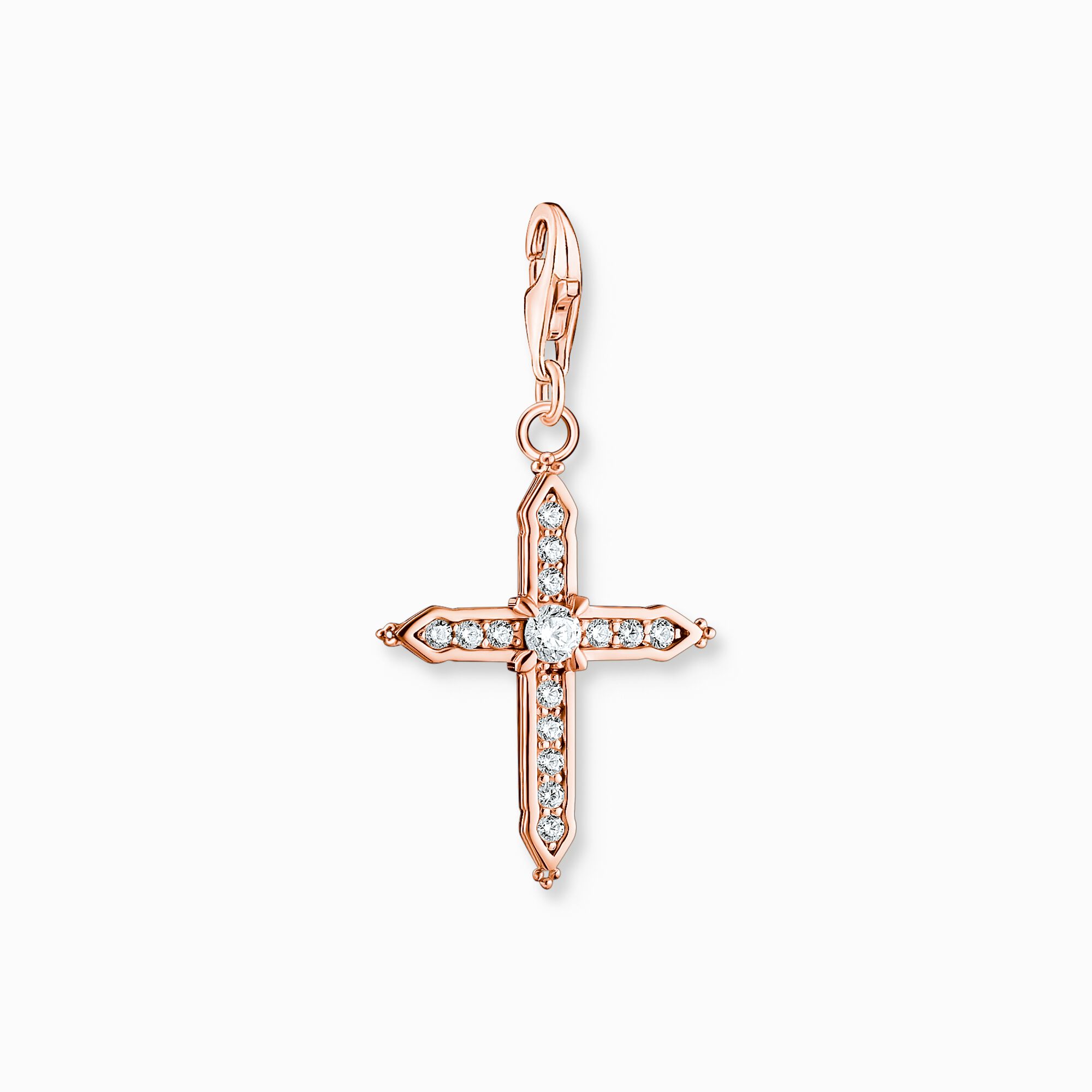 Colgante Charm cruz con piedras blancas oro rosado de la colección Charm Club en la tienda online de THOMAS SABO