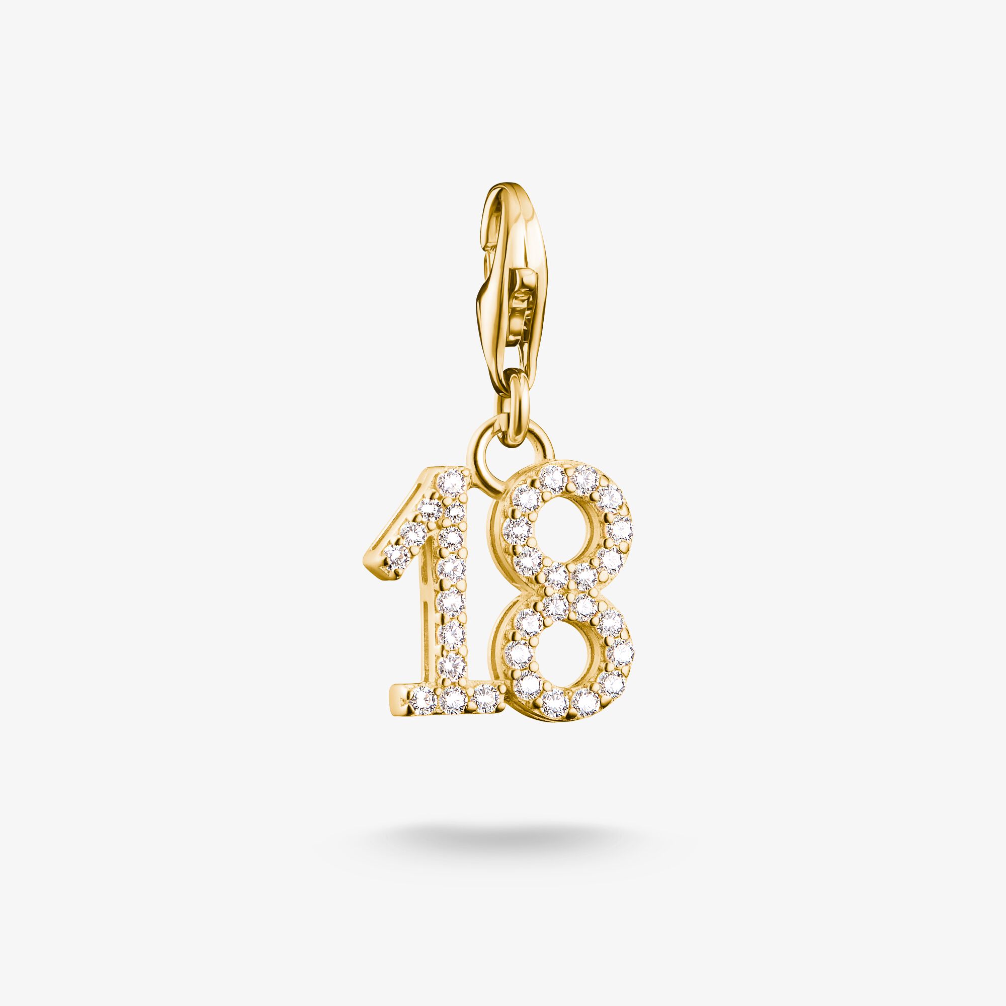 THOMAS SABO Charm-hängsmycke talet 18 med vita stenar, pläterat, 925 sterlingsilver guldpläterat gult guld, Storlek: one size, för damer