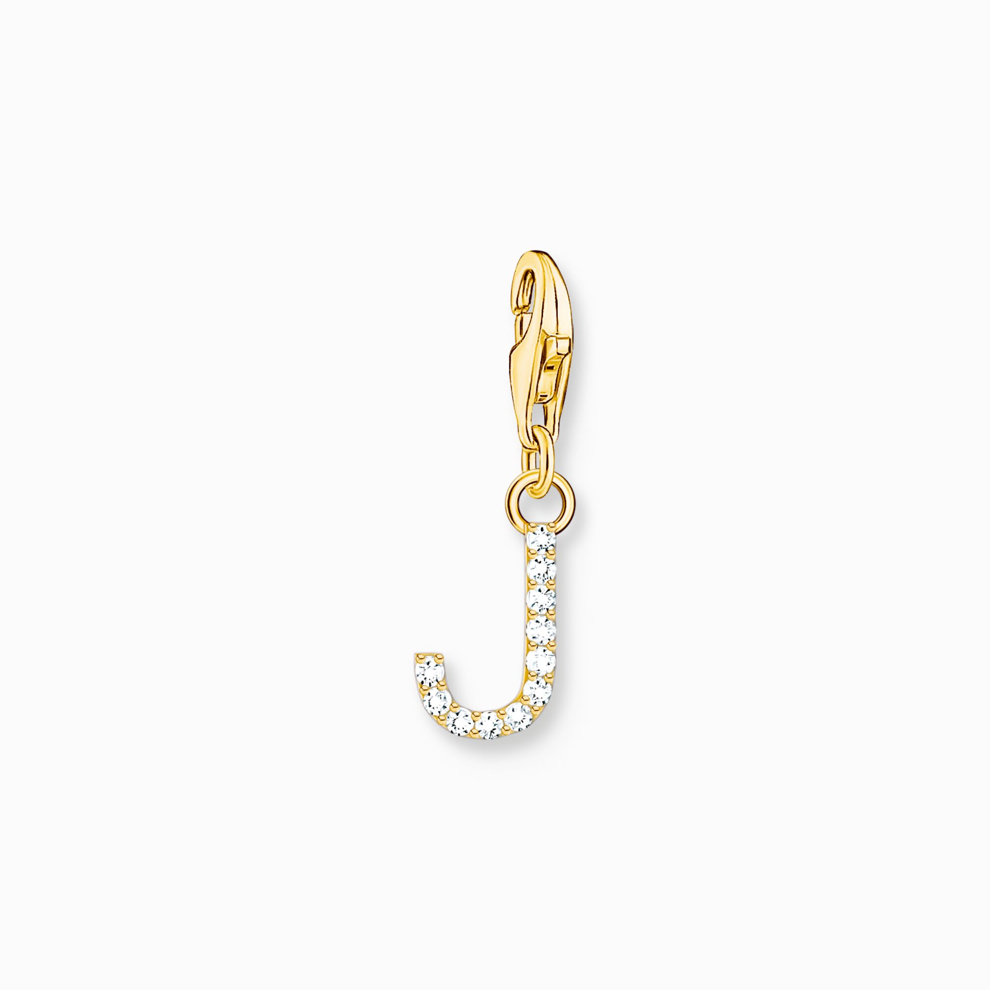Charm pendant letter J with white stones gold plated from the Charm Club collection in the THOMAS SABO online store