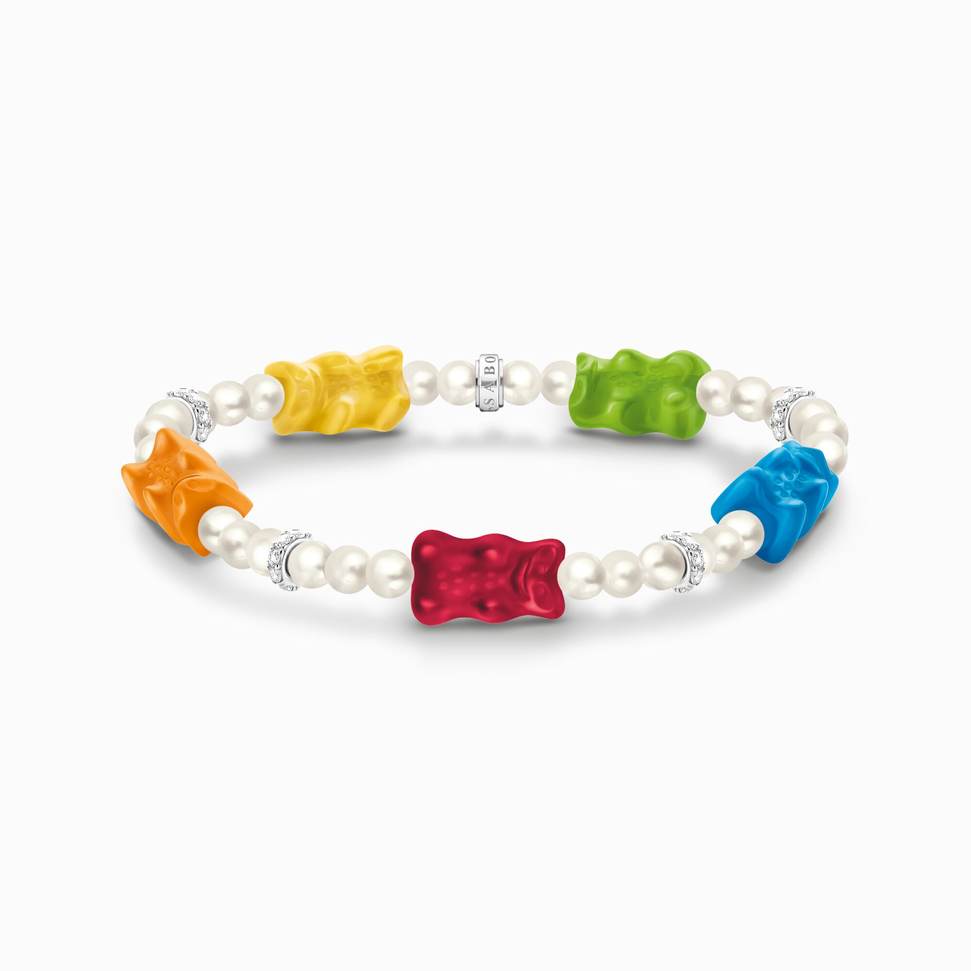 Silver pearl bracelet with 5 colourful goldbears from the Charming Collection collection in the THOMAS SABO online store