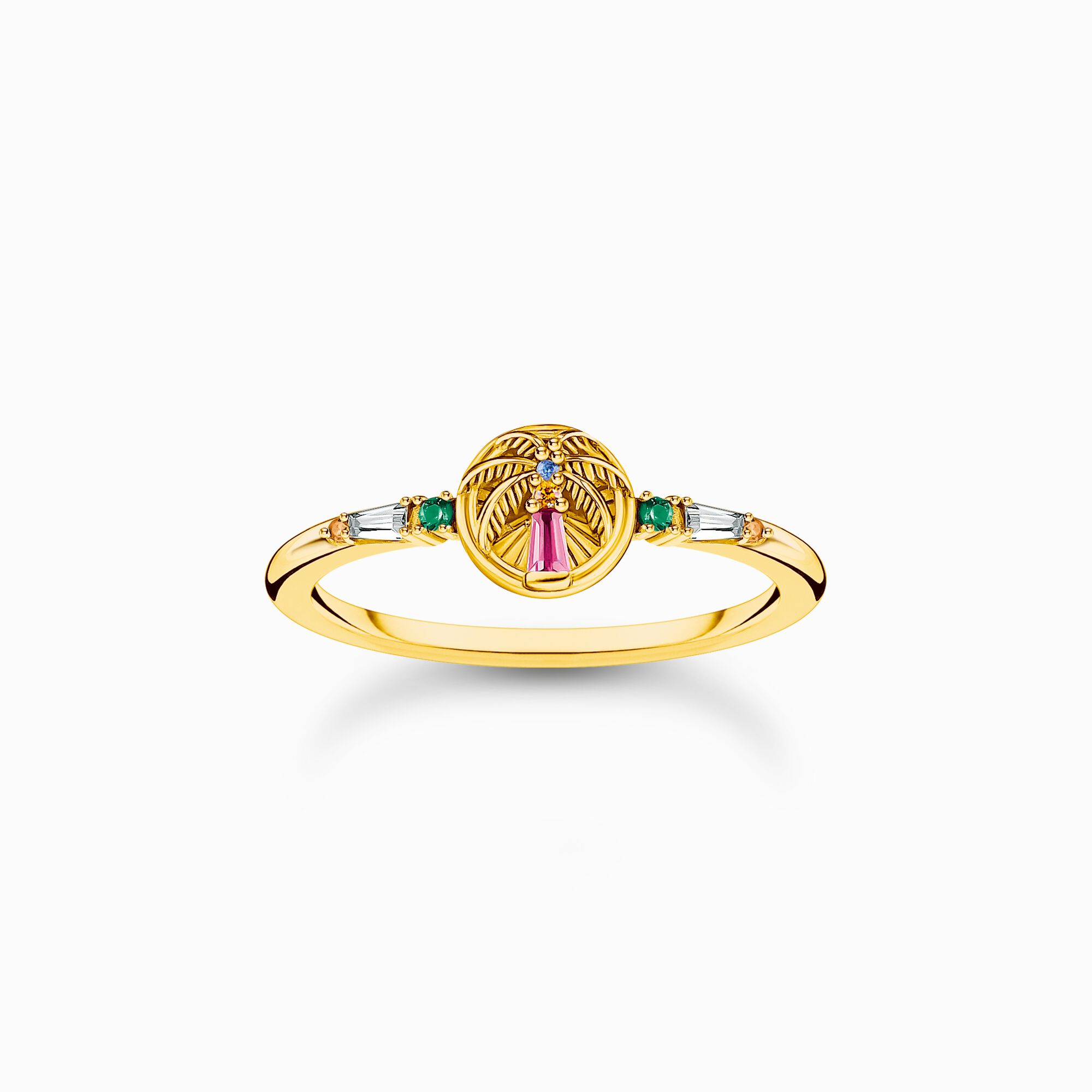 Gold-plated ring with palm tree and colourful stones from the Charming Collection collection in the THOMAS SABO online store