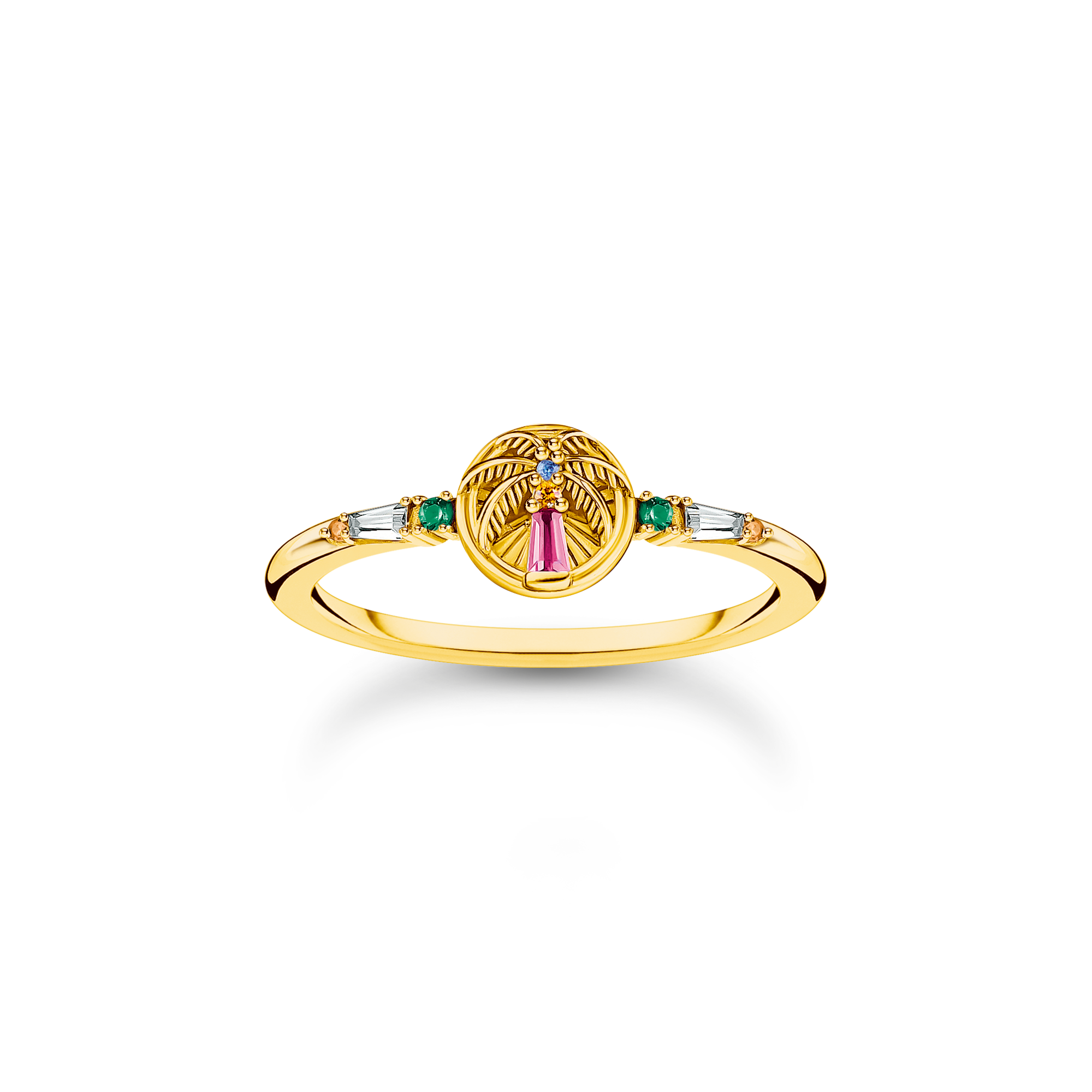 Thomas Sabo Ring mit Palme und bunten Steinen vergoldet mehrfarbig TR2457-488-7-52