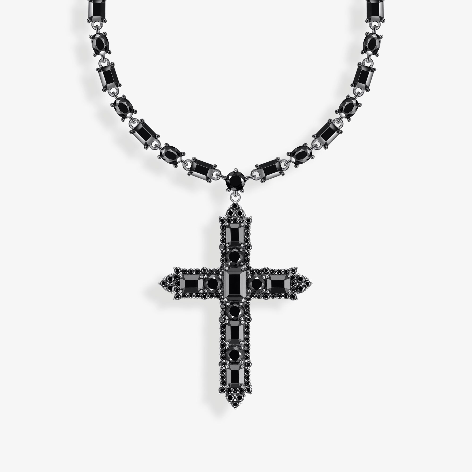 THOMAS SABO Collier en argent avec pendentif croix et zircon noir Argent sterling, Taille: 45 cm, pour femme