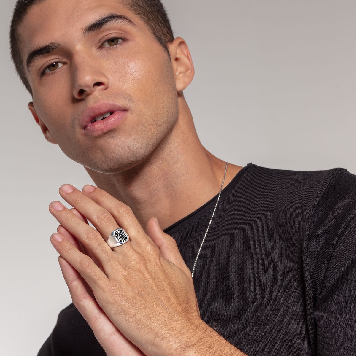 Thomas Sabo Mens ring Compass, angular, black