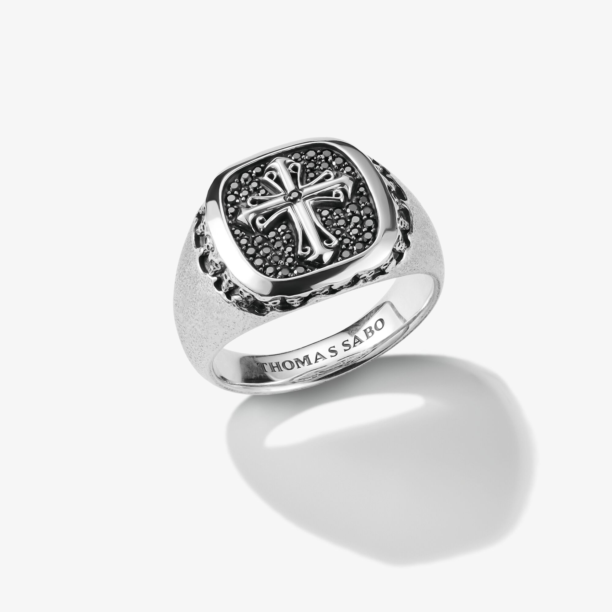 THOMAS SABO Siegelring mit Kreuz Schwarzer Zirkonia Rebel Icons Silber, Sterlingsilber, Größe: 66, Unisex