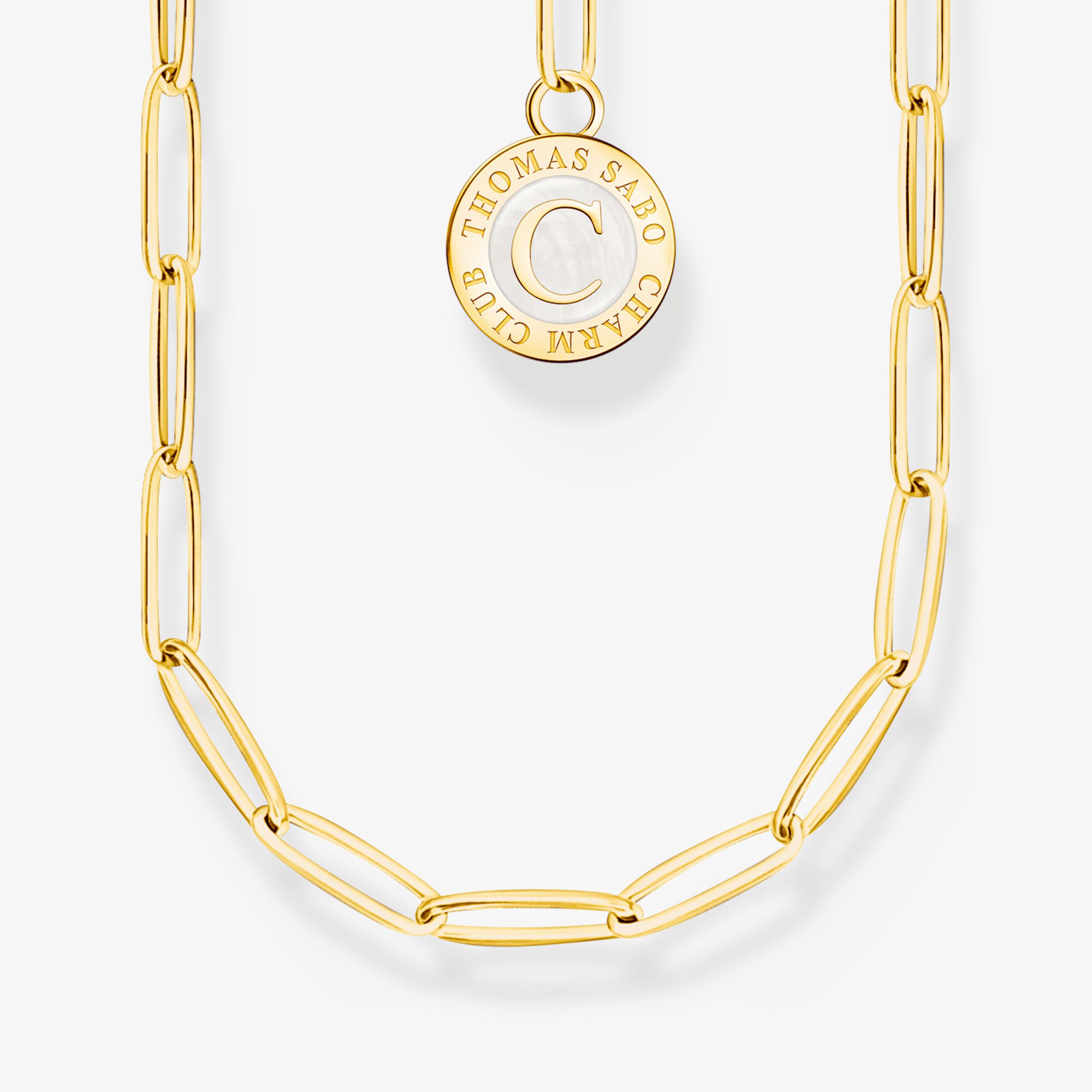 THOMAS SABO Chaîne Charm avec un médaille blanc plaqué or, Argent sterling doré or jaune, Taille: 45 cm, femme