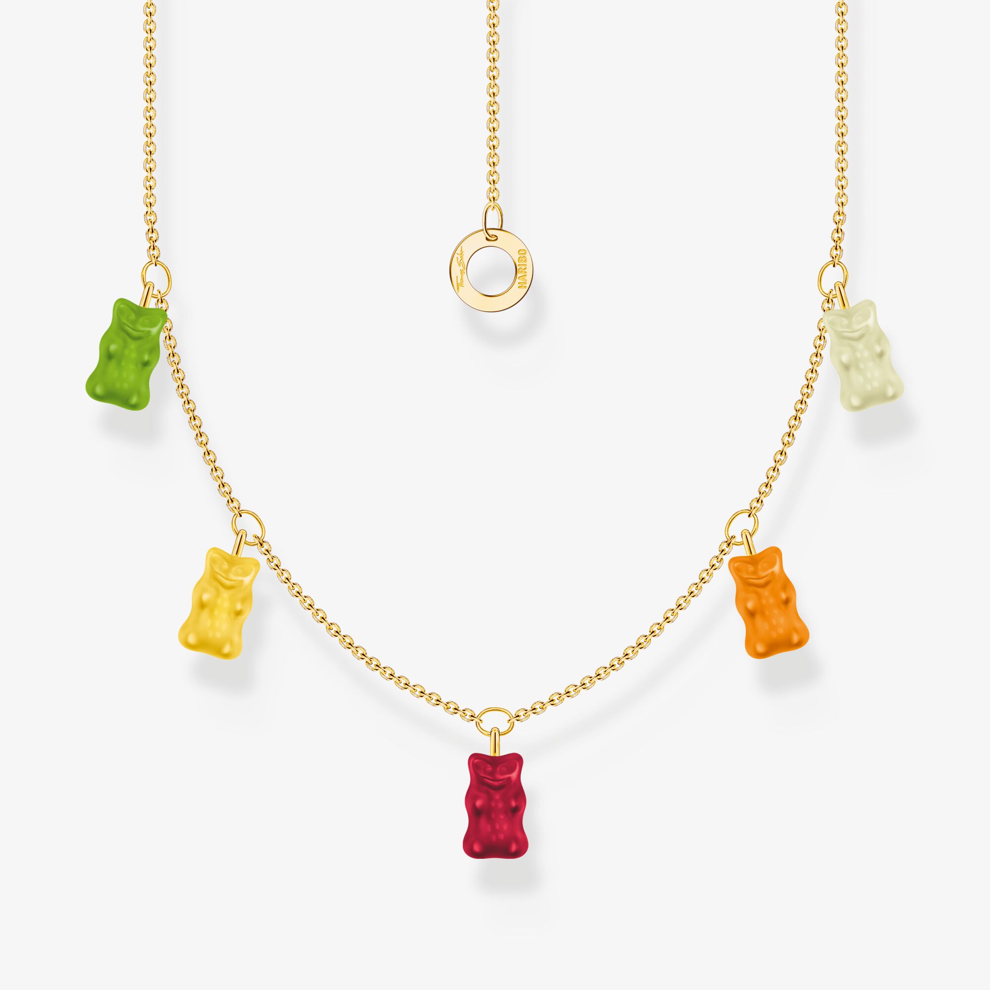THOMAS SABO Chaîne avec 5 Ours d’or colorés, dorée, Argent sterling doré or jaune, Taille: 45 cm, femme