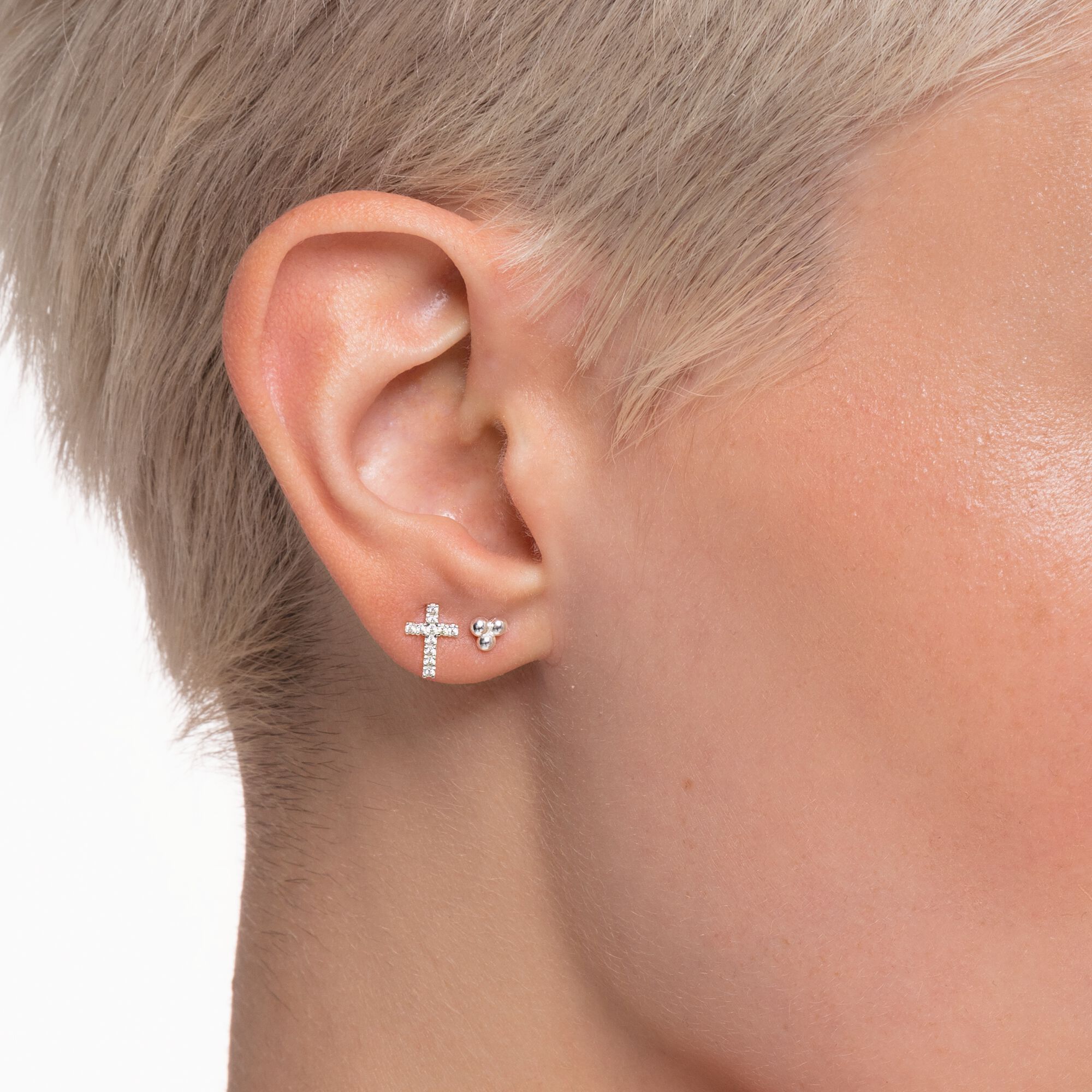 Ear stud in silver: geometrical THOMAS Small bubbles SABO │