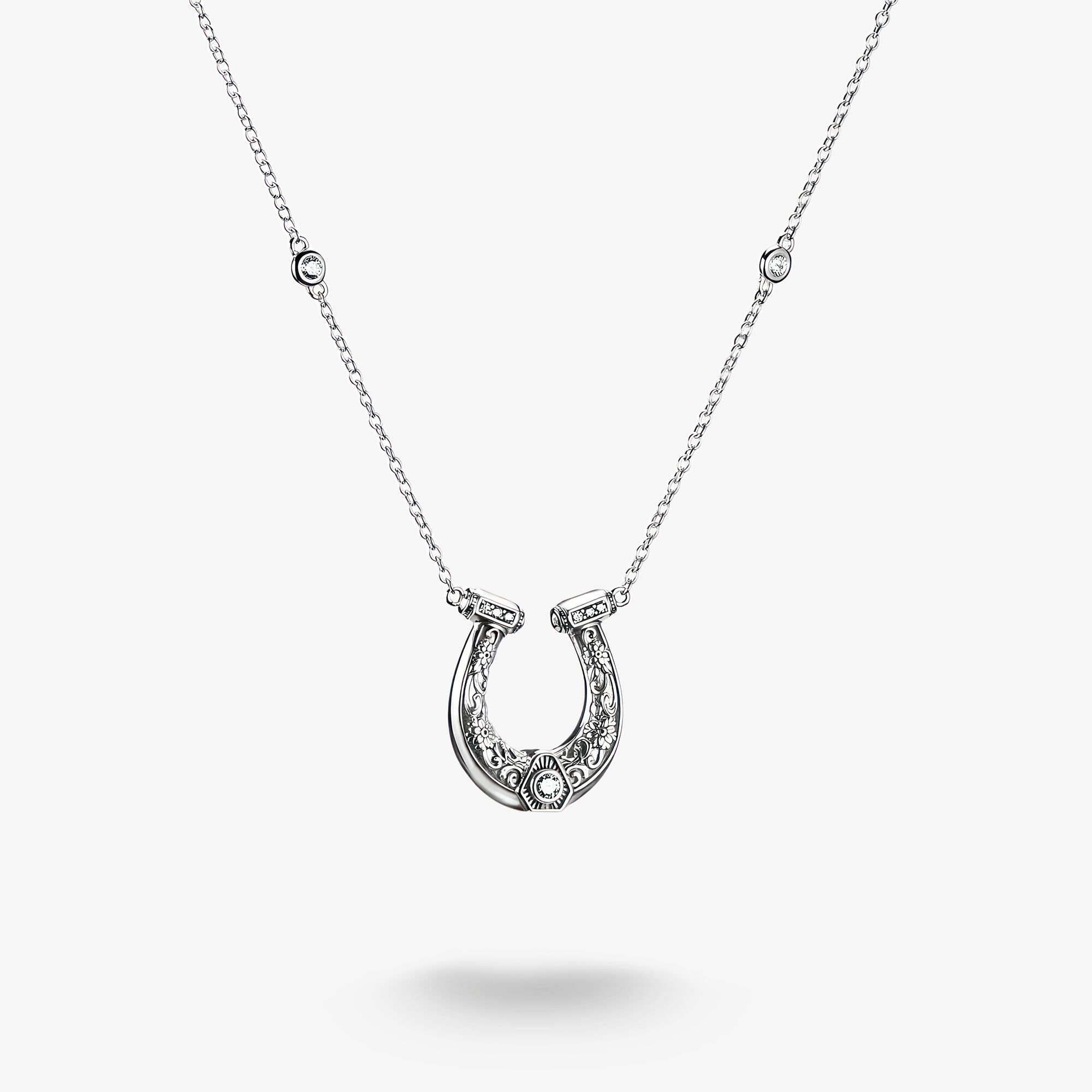 THOMAS SABO Chaîne fer à cheval zirconium Elyndra argent noirci, Argent sterling, Taille: 50 cm, femme