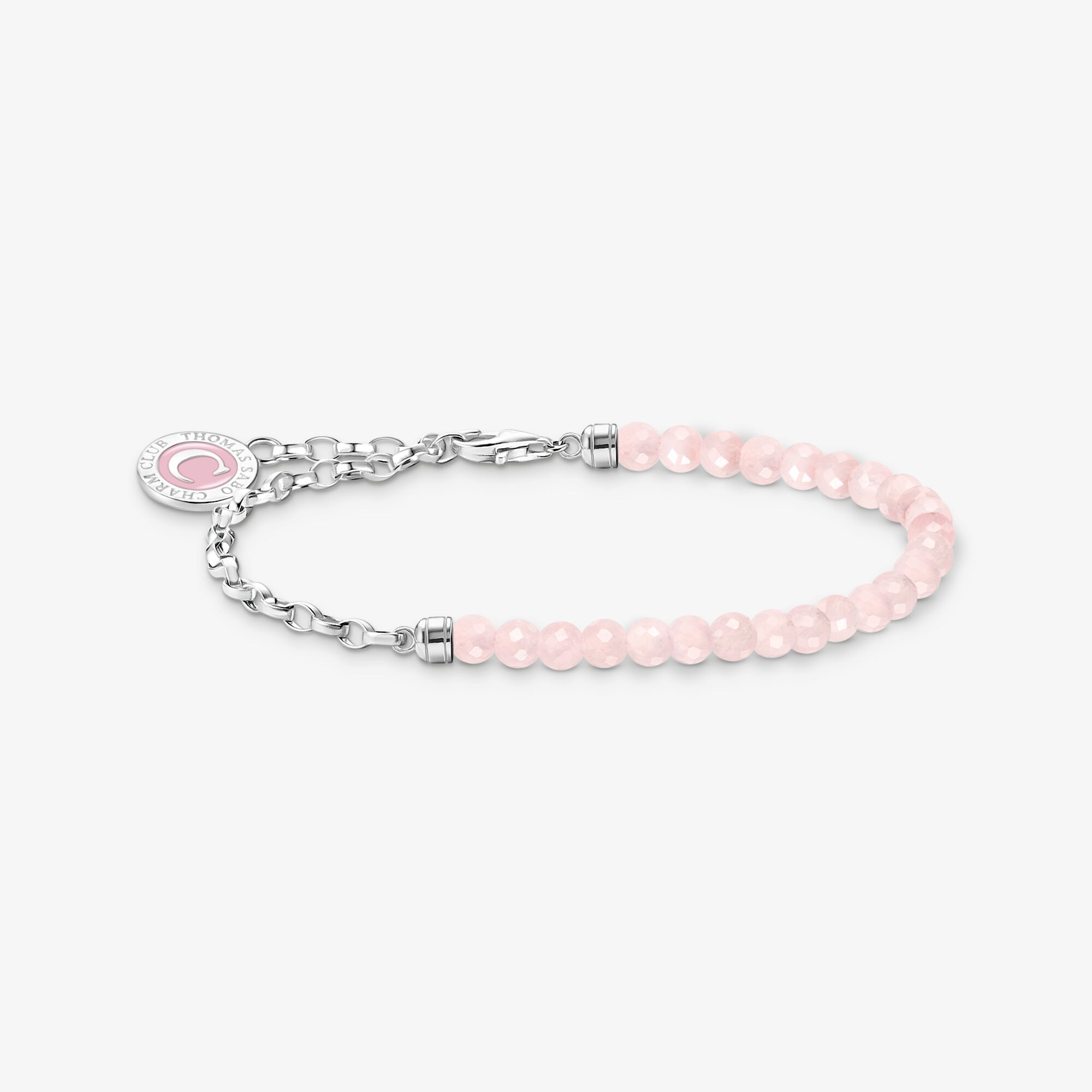 THOMAS SABO Bracelet Charm avec beads de quartz rose et Coin argent, 067, Taille: 15 cm, femme