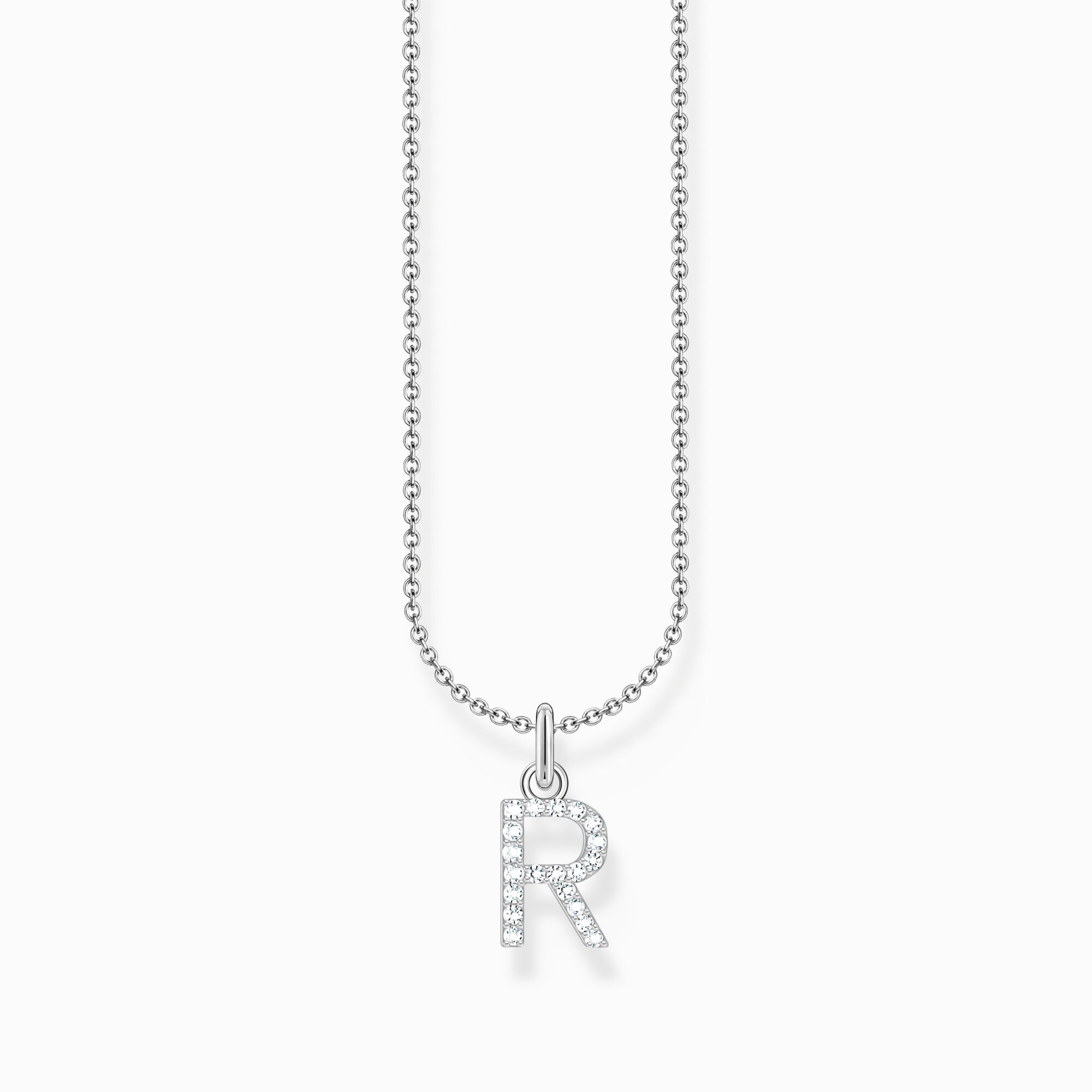 Silver necklace with letter pendant R and white zirconia from the Charming Collection collection in the THOMAS SABO online store
