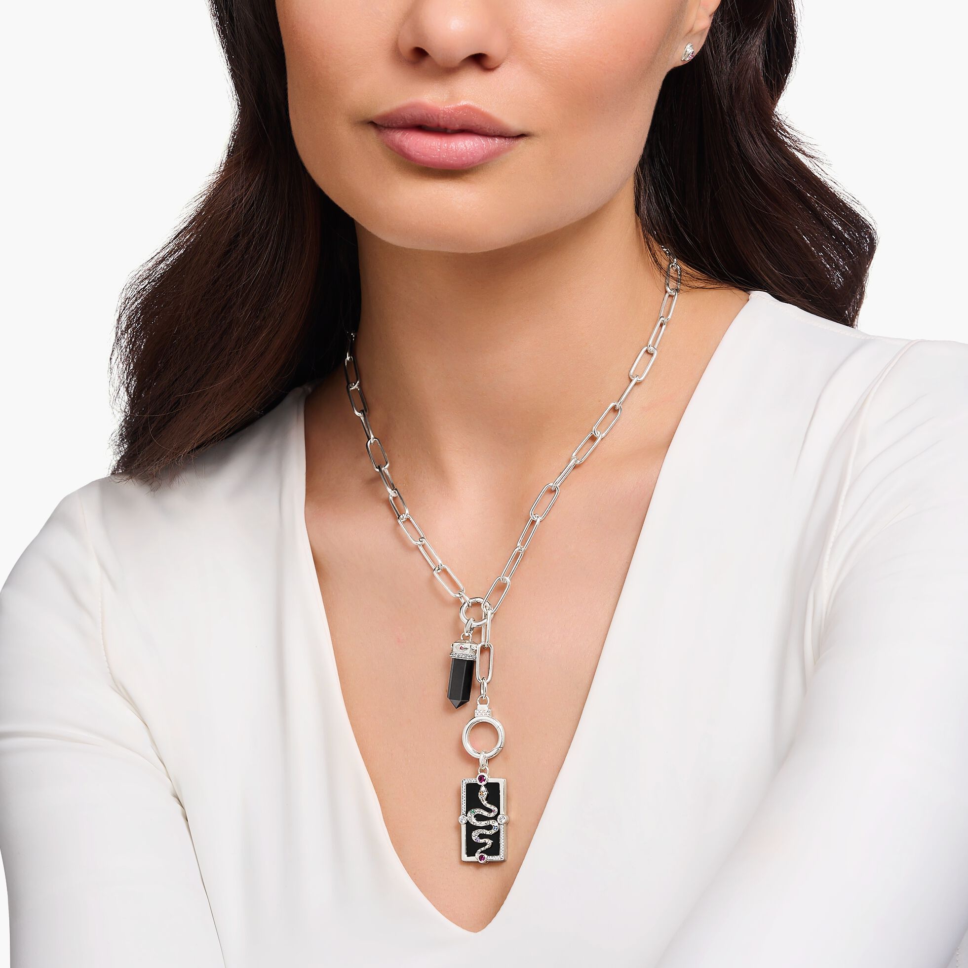 Silver link necklace with two ring clasps and white zirconia | THOMAS SABO