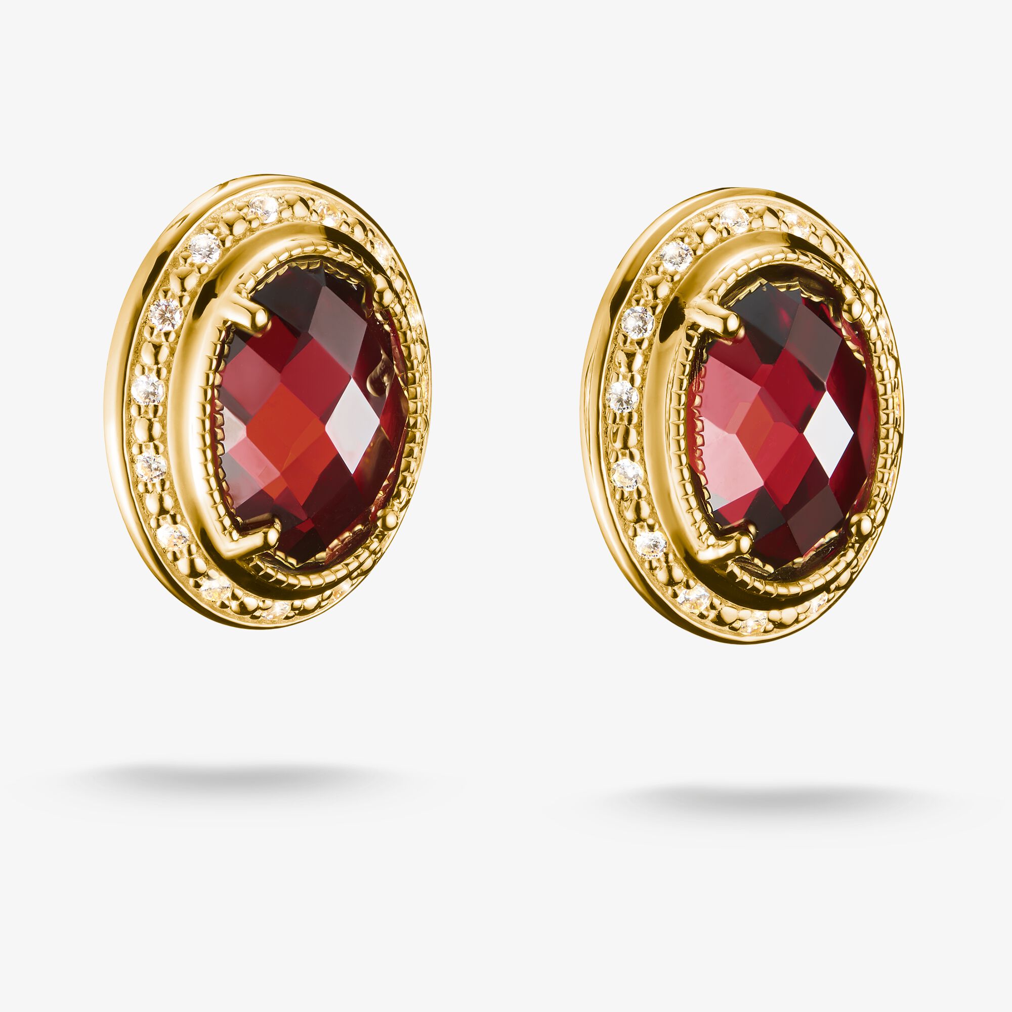 THOMAS SABO Clous d'oreilles avec clip pierres rouges Elyndra Plaqué or 18 carats Argent sterling doré or jaune, Taille: one size, pour femme