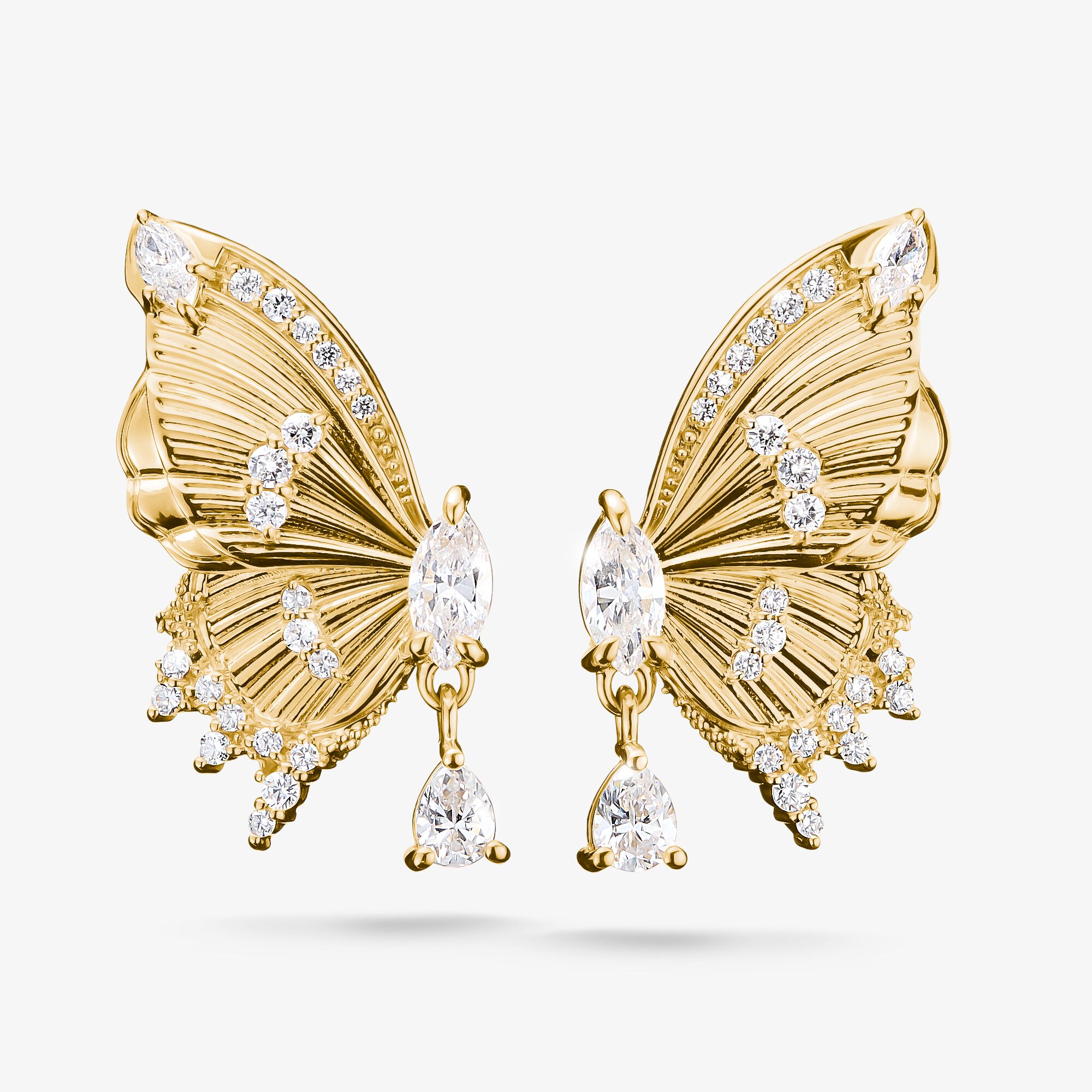 THOMAS SABO Clous d'oreilles papillon Butterfly Paradise avec pierres plaquées or, Argent sterling doré or jaune, Taille: one size, femme