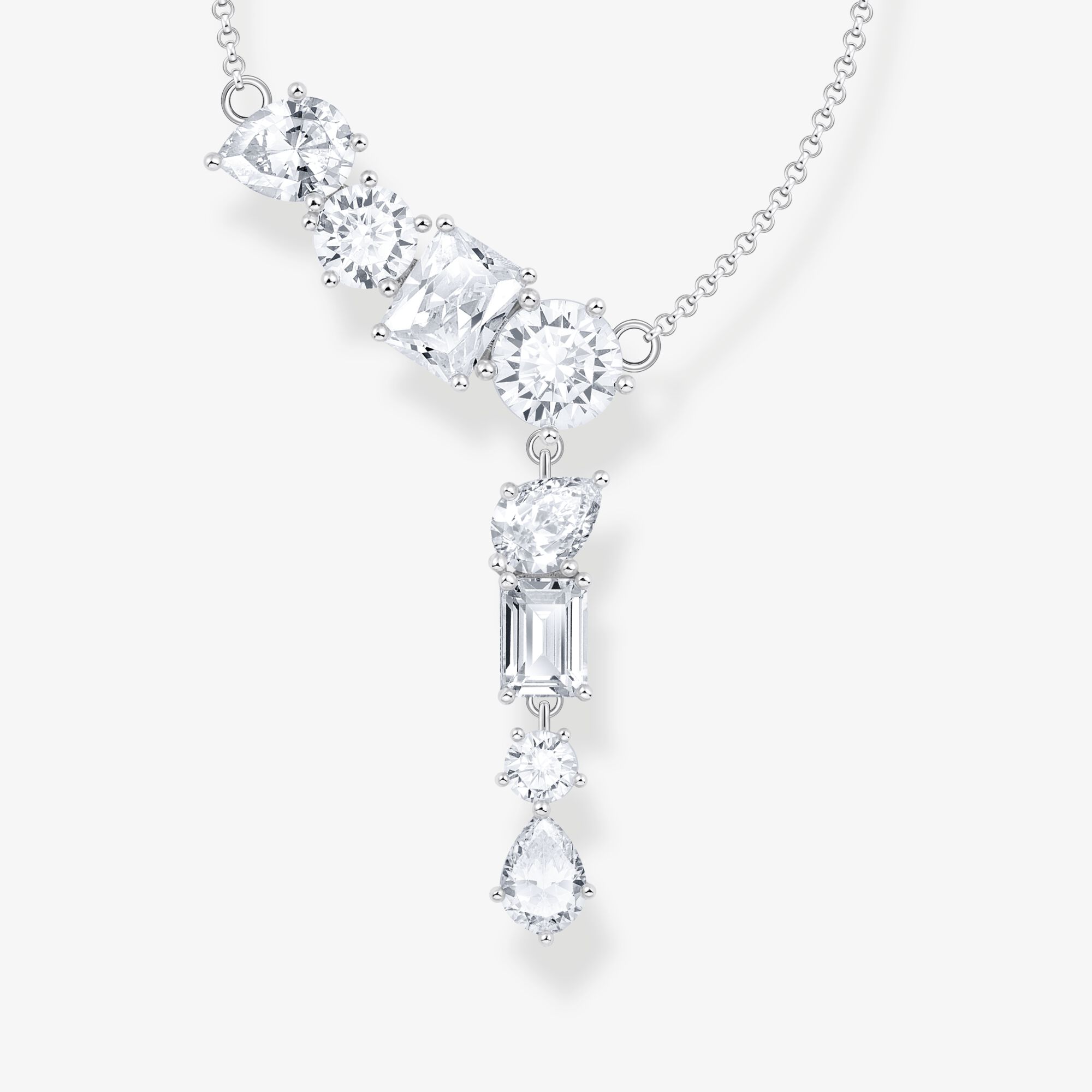 THOMAS SABO Halskette im Y-Stil mit acht weißen Steinen Silber, Sterlingsilber, Größe: 45 cm, Damen