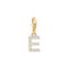Charm-h&auml;ngsmycke bokstaven E med vita stenar guldpl&auml;terad ur kollektionen Charm Club i THOMAS SABO:s onlineshop