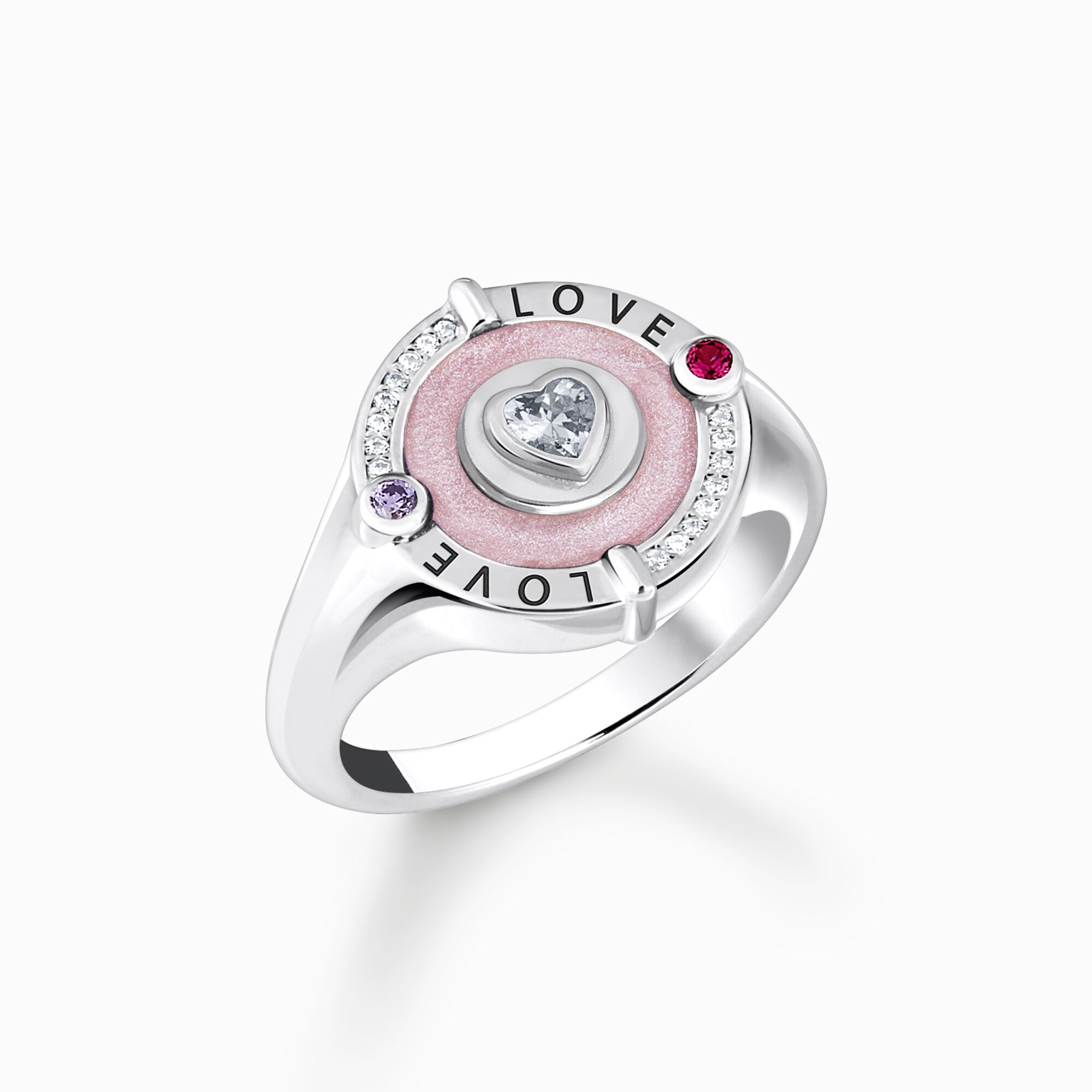 Silver signet ring with stones and pinkish cold enamel from the  collection in the THOMAS SABO online store