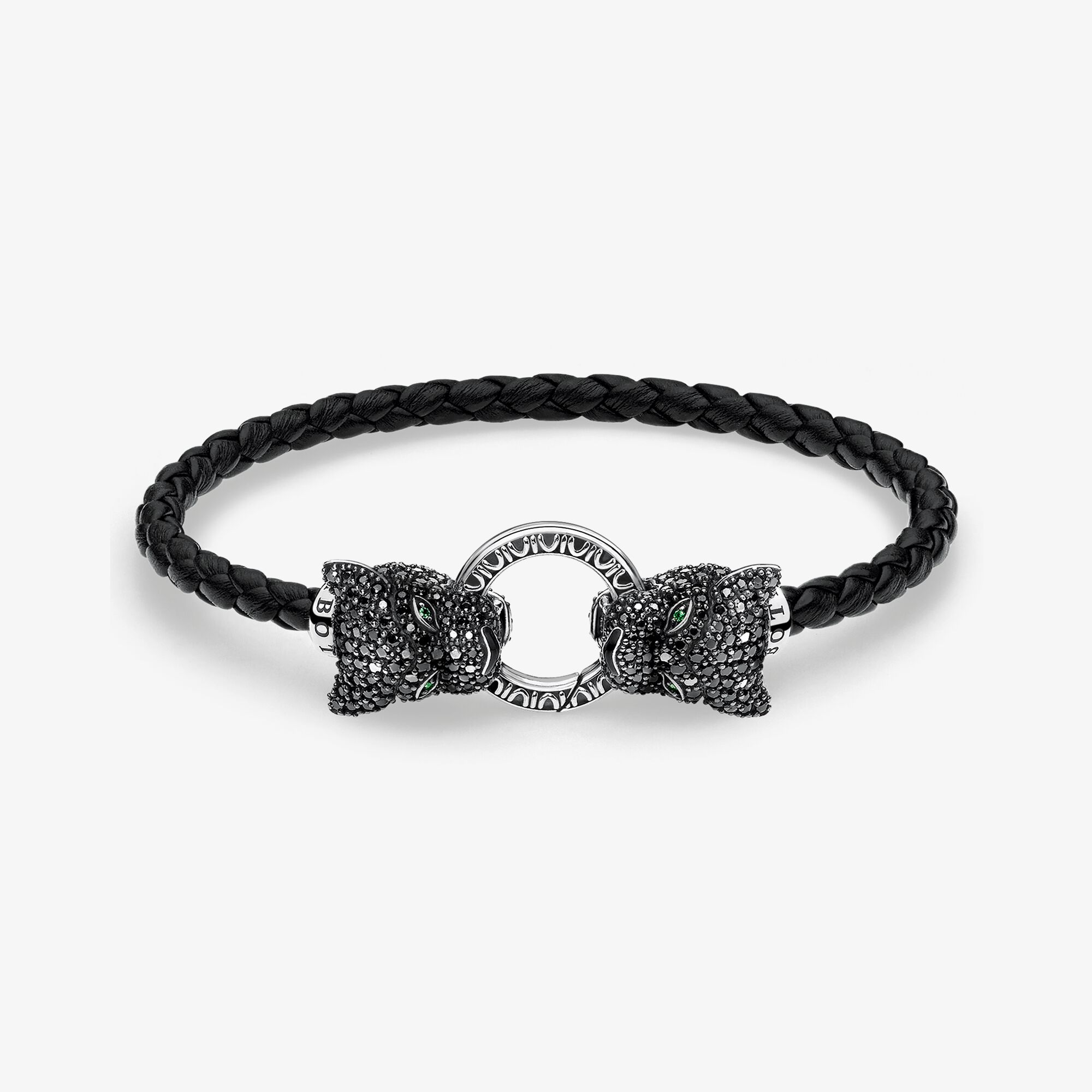 THOMAS SABO Lederarmband Black Cat, Sterlingsilber geschwärzt, Größe: 15 cm, Unisex
